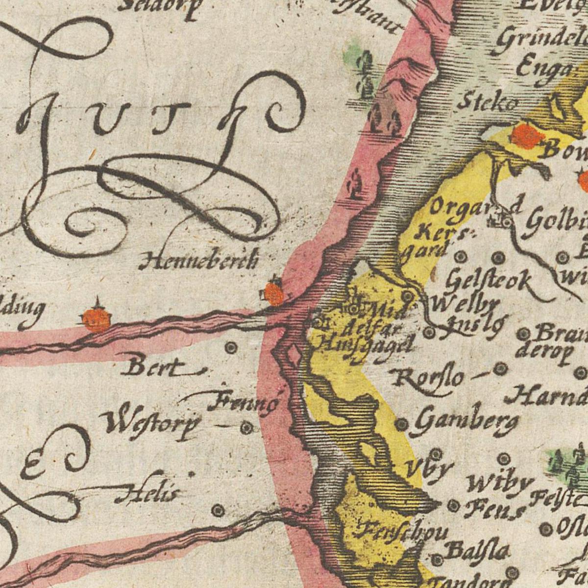 Historische Landkarte Insel Fünen um 1609