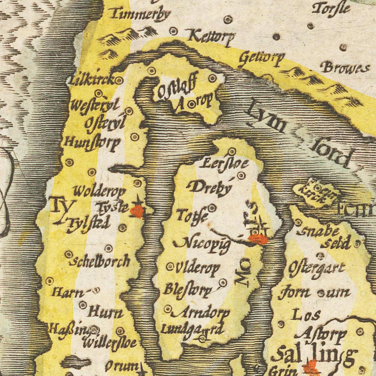 Historische Landkarte Midjutland um 1609