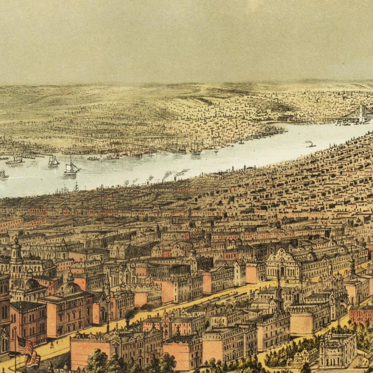 Historische Stadtansicht New York City von Norden um 1873