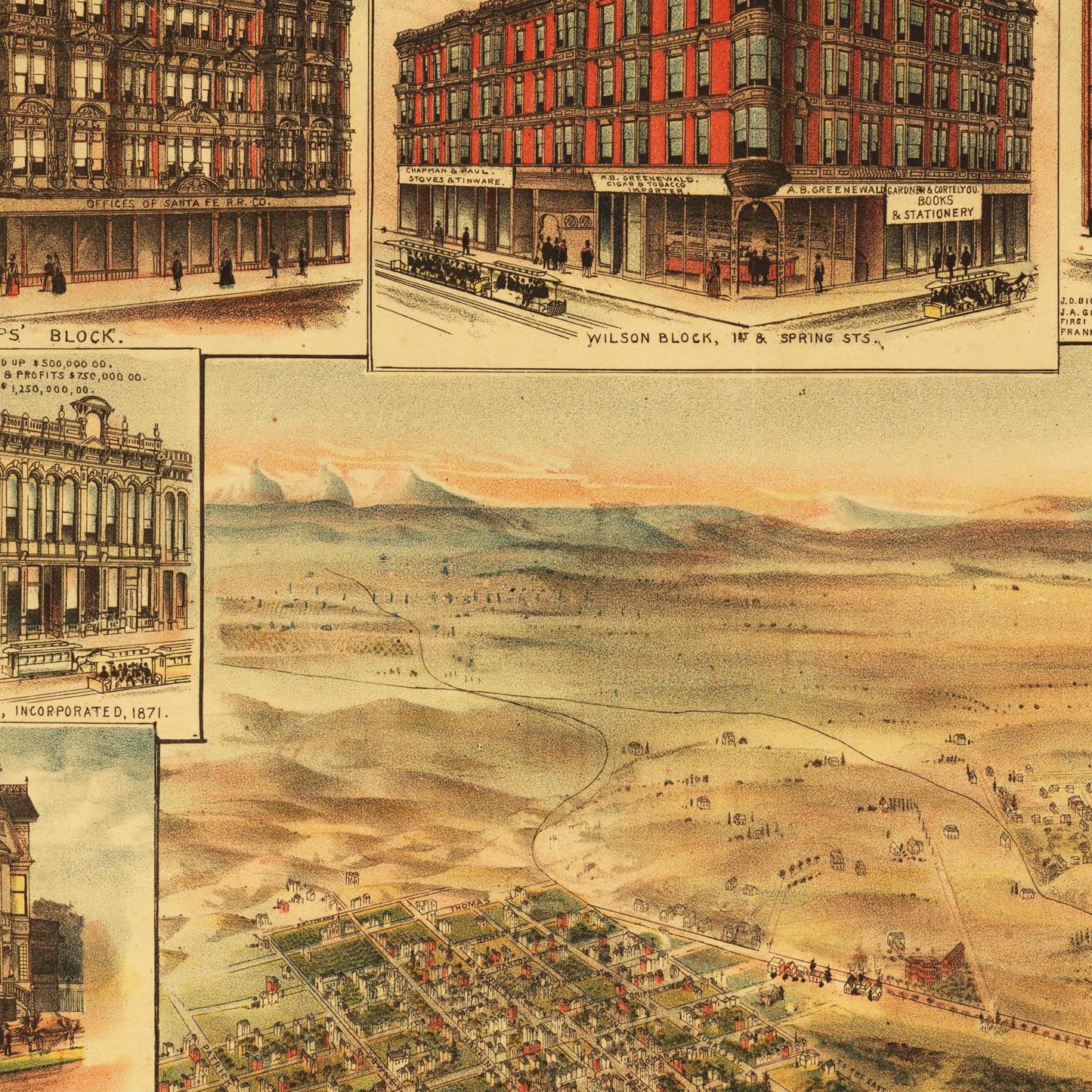 Historische Stadtansicht Los Angeles um 1891