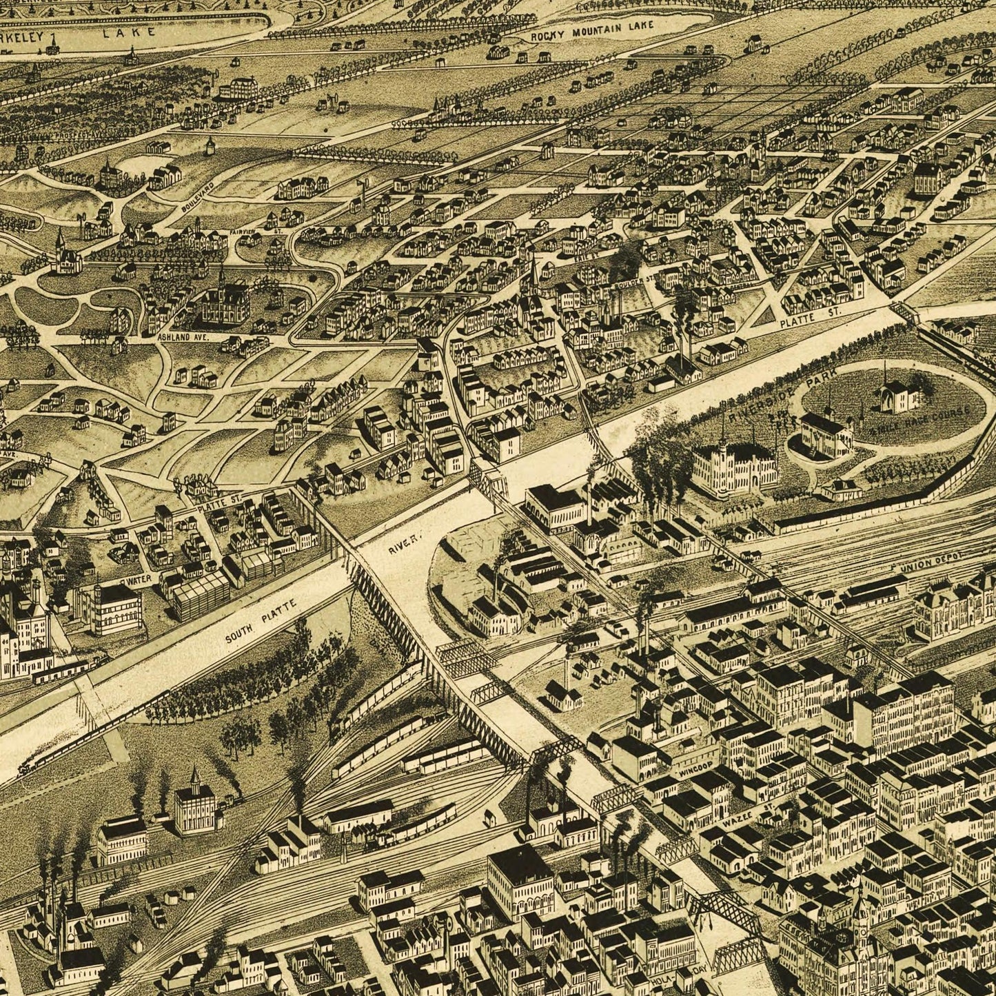 Historische Stadtansicht Denver um 1889