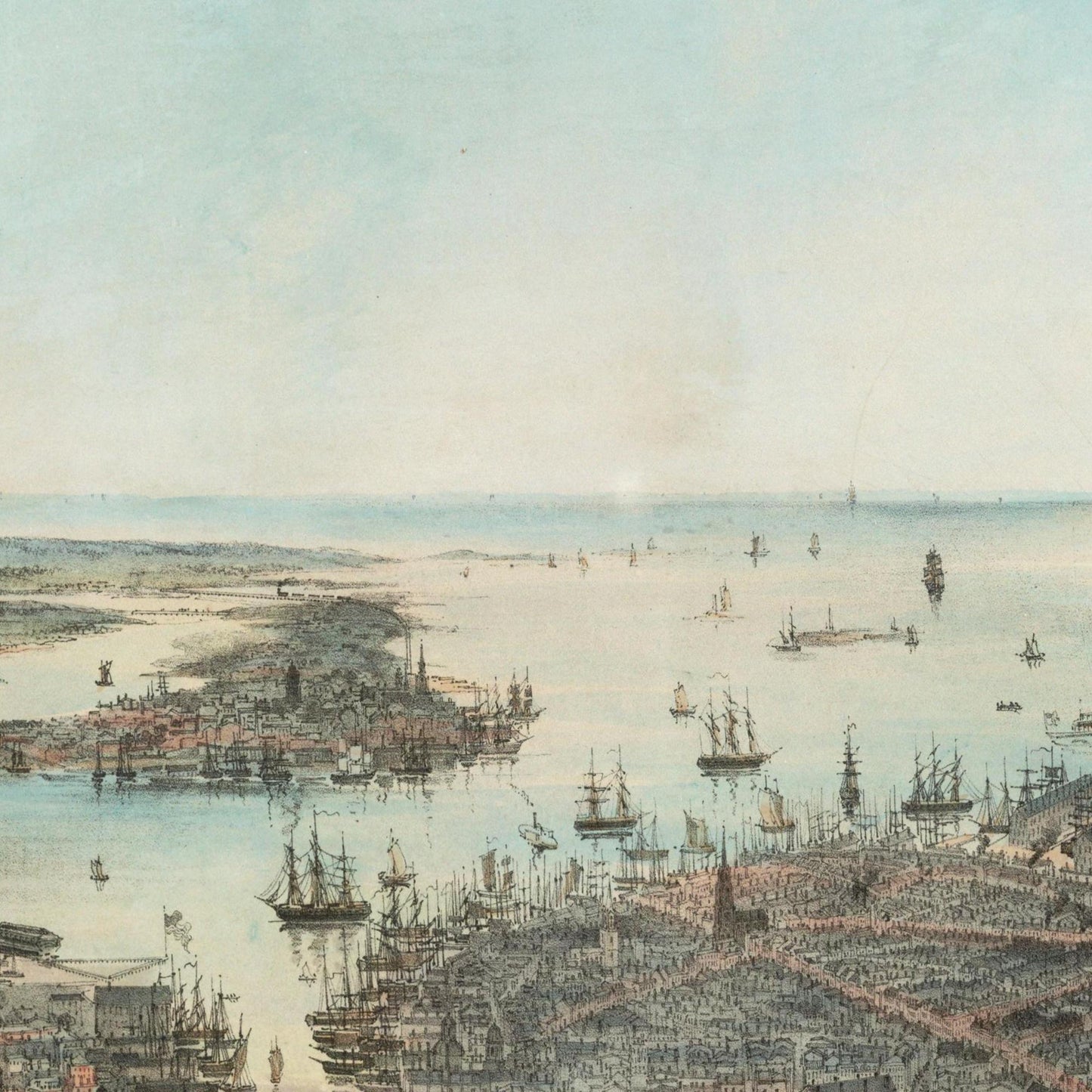 Historische Stadtansicht Boston um 1850