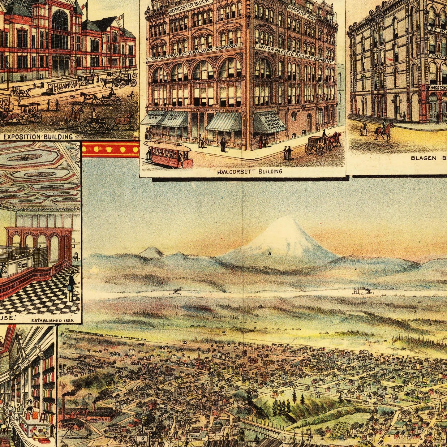 Historische Stadtansicht Portland um 1890