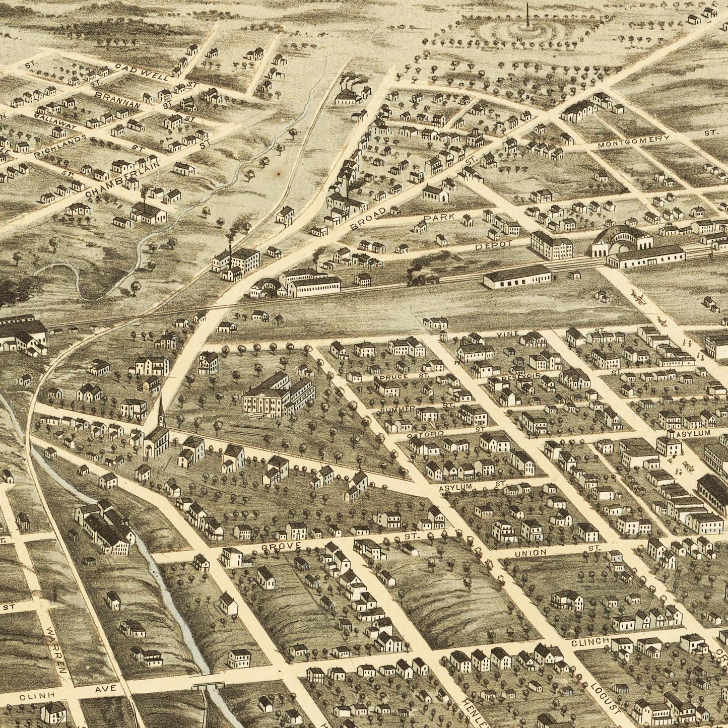 Historische Stadtansicht Knoxville um 1871