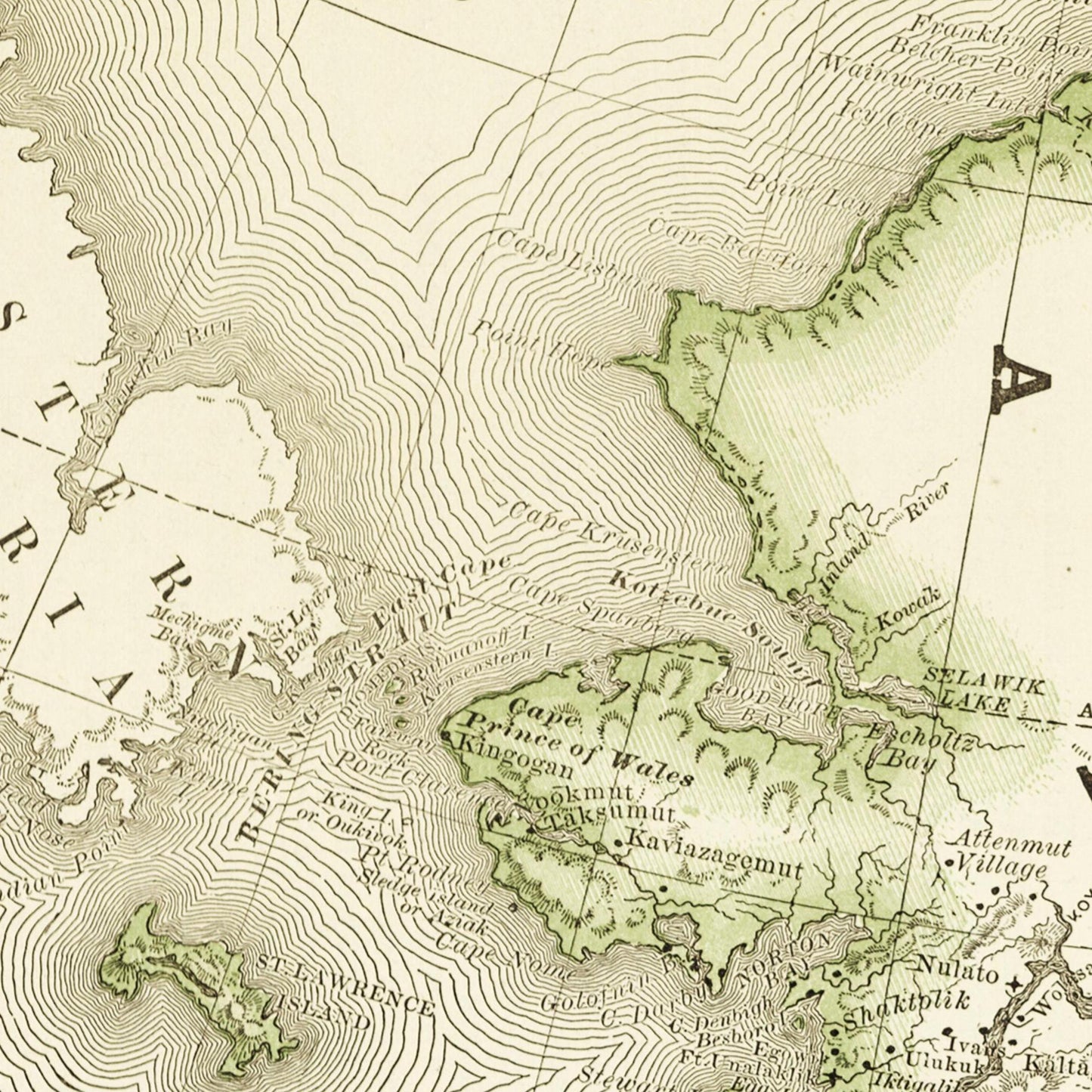 Historische Landkarte Alaska um 1882