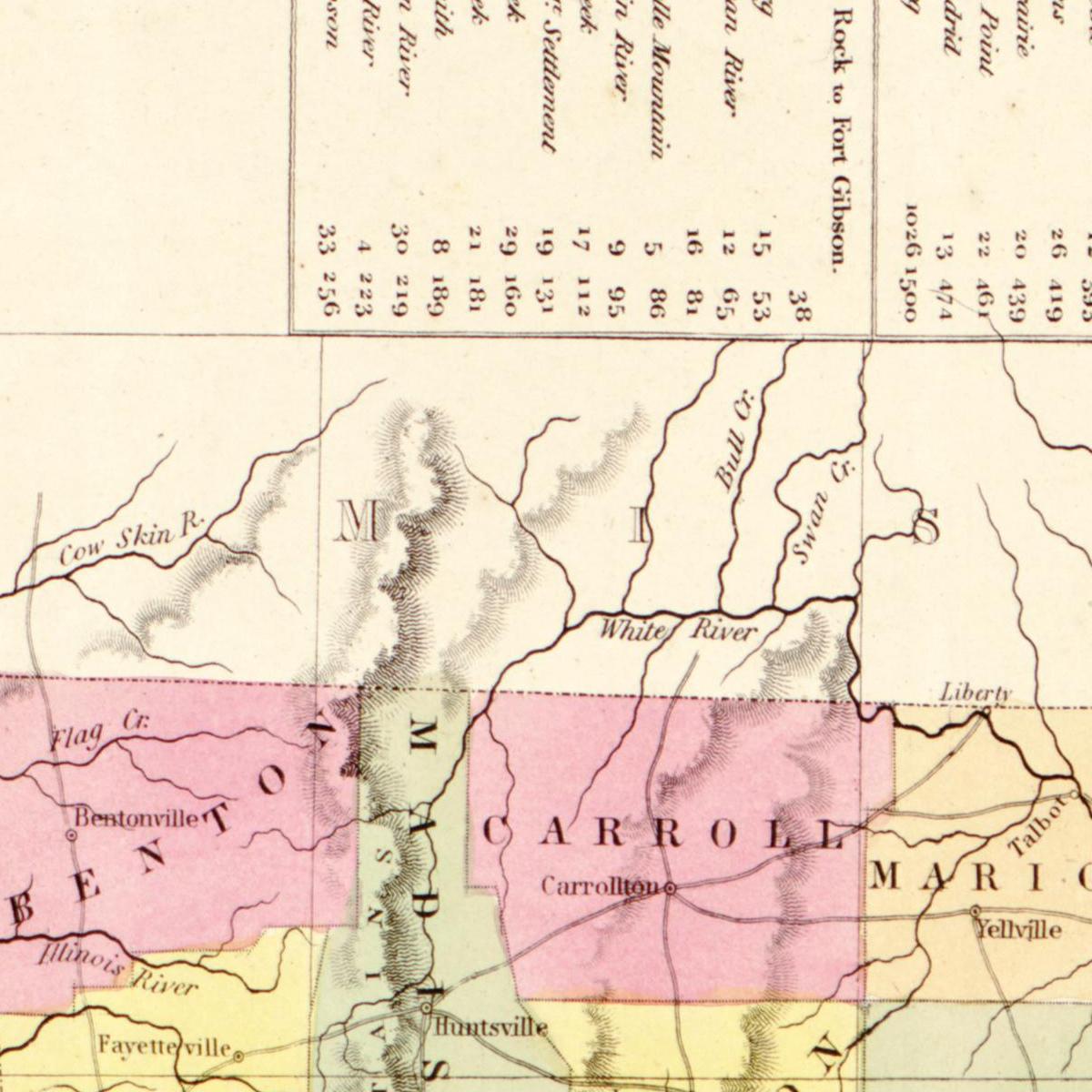 Historische Landkarte Arkansas um 1849