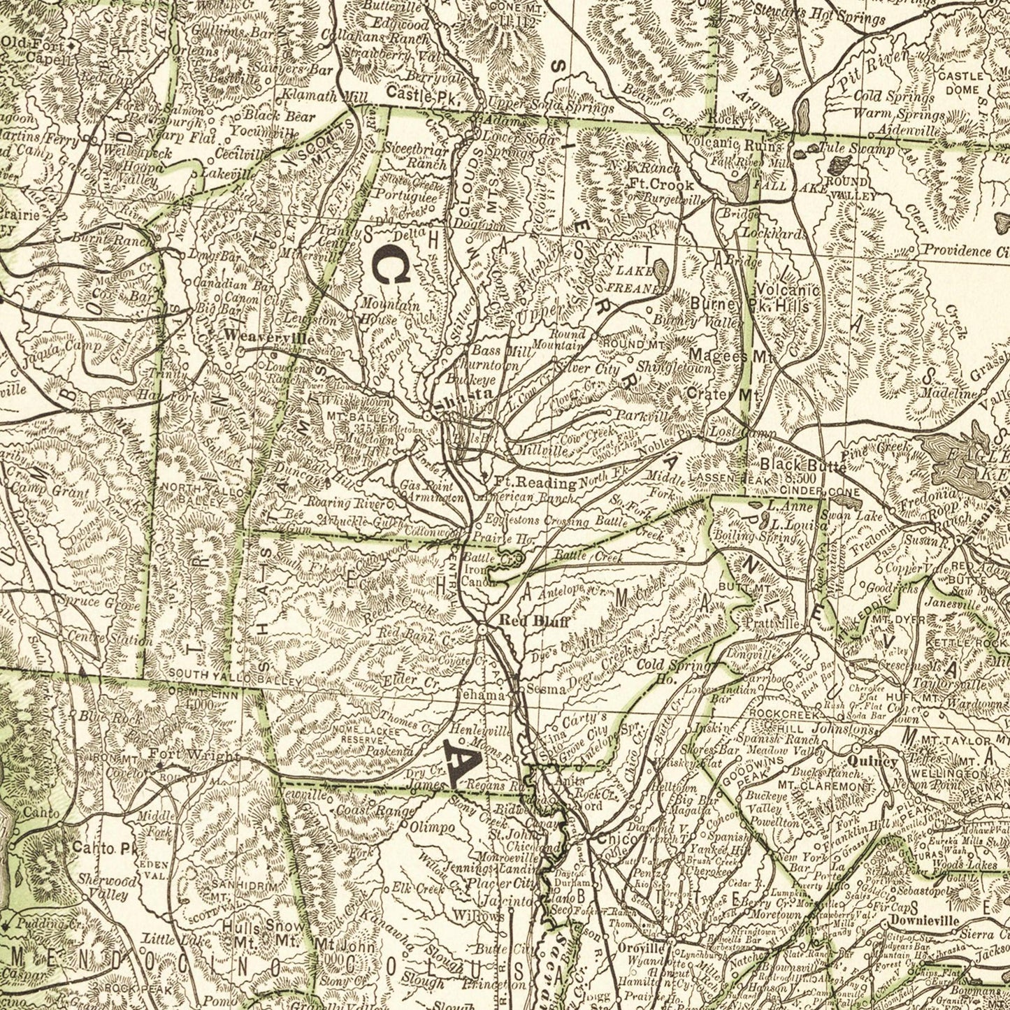 Historische Landkarte Kalifornien & Nevada um 1882