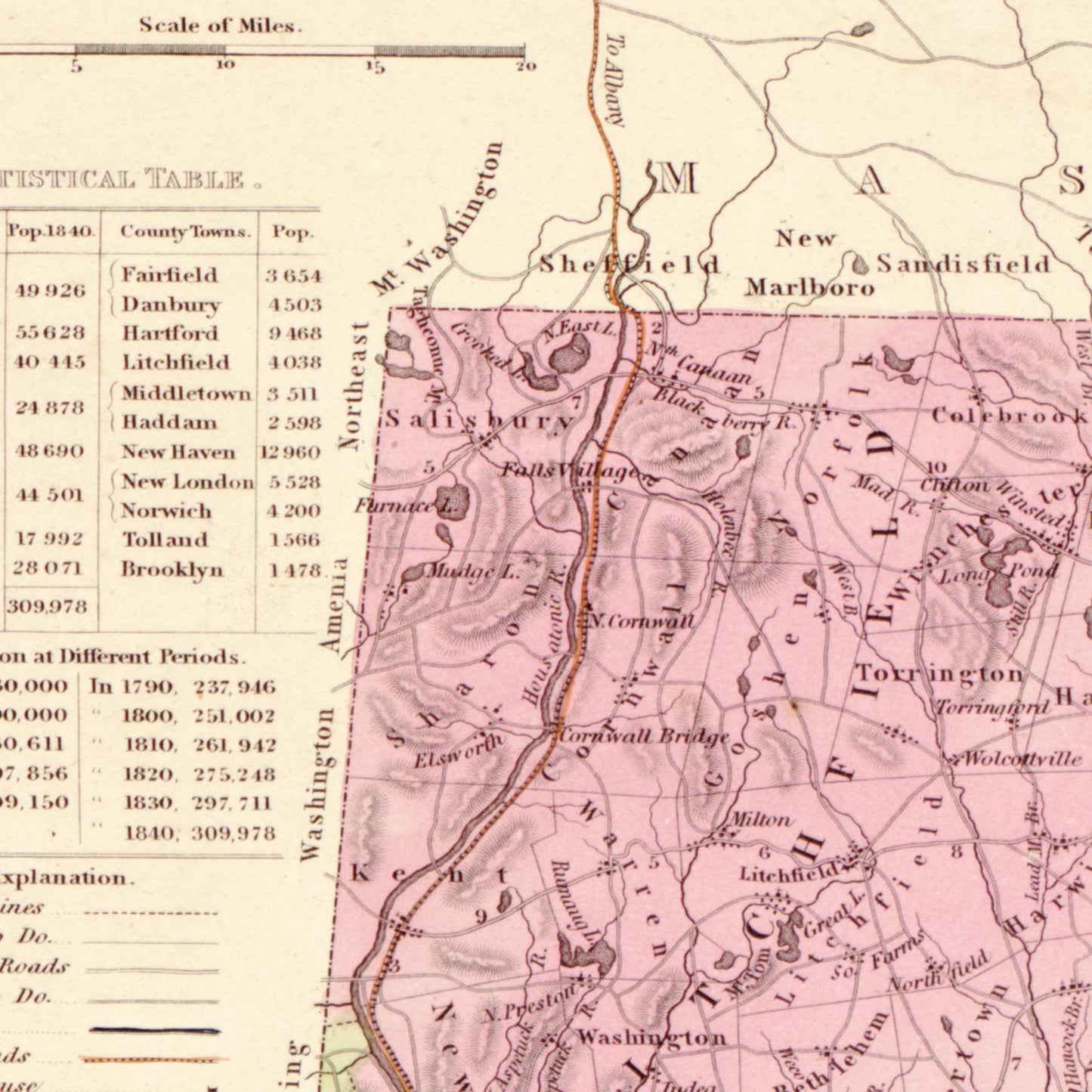 Historische Landkarte Connecticut um 1849