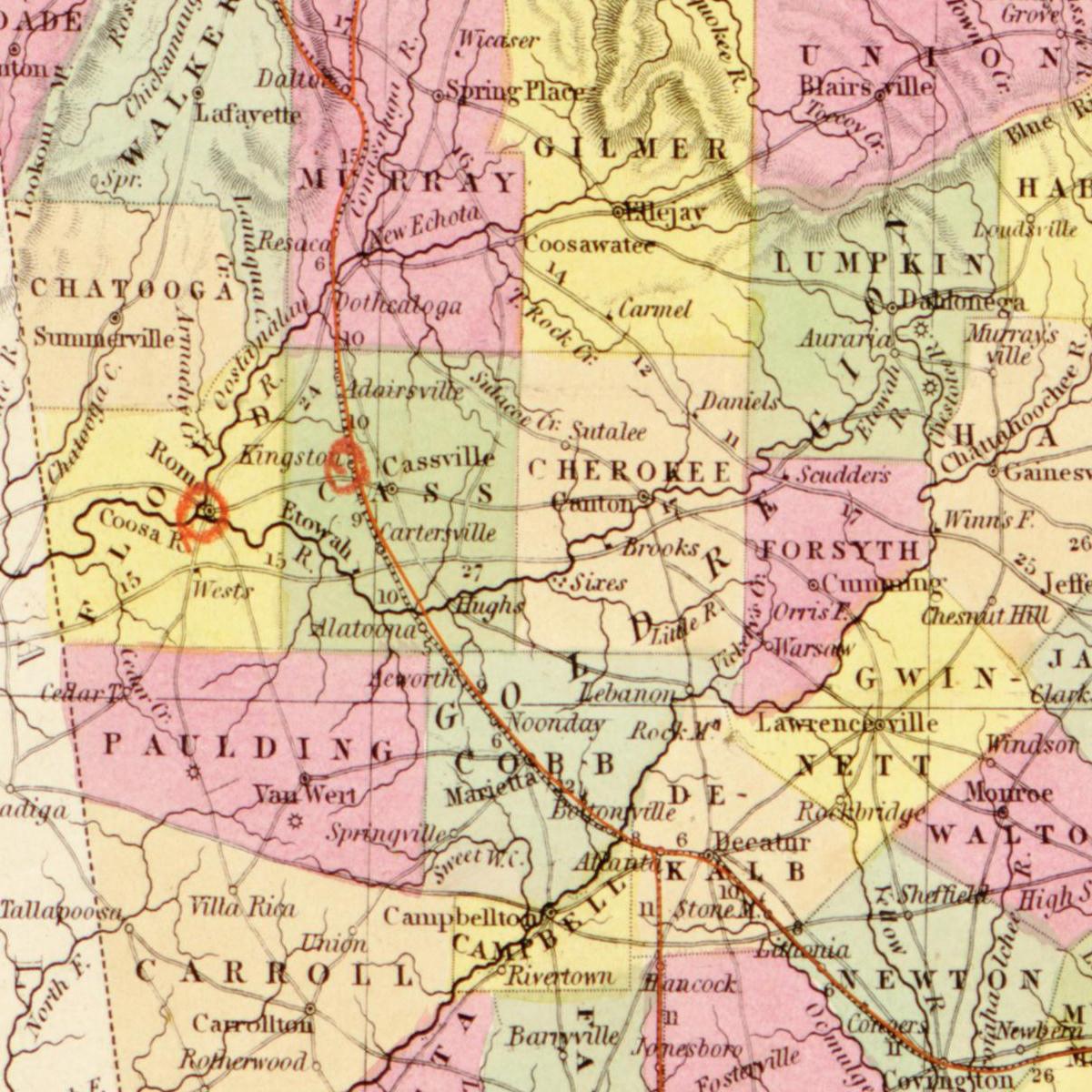 Historische Landkarte Georgia um 1849