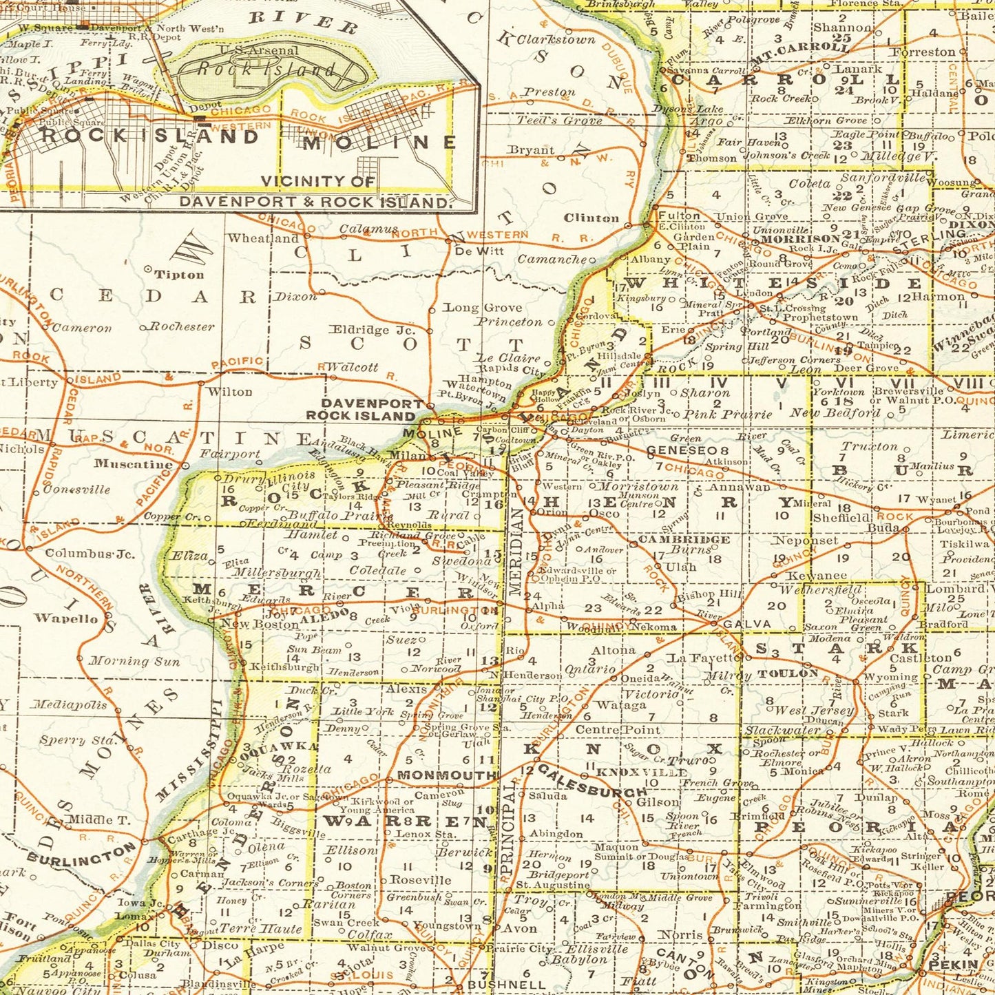 Historische Landkarte Illinois um 1882