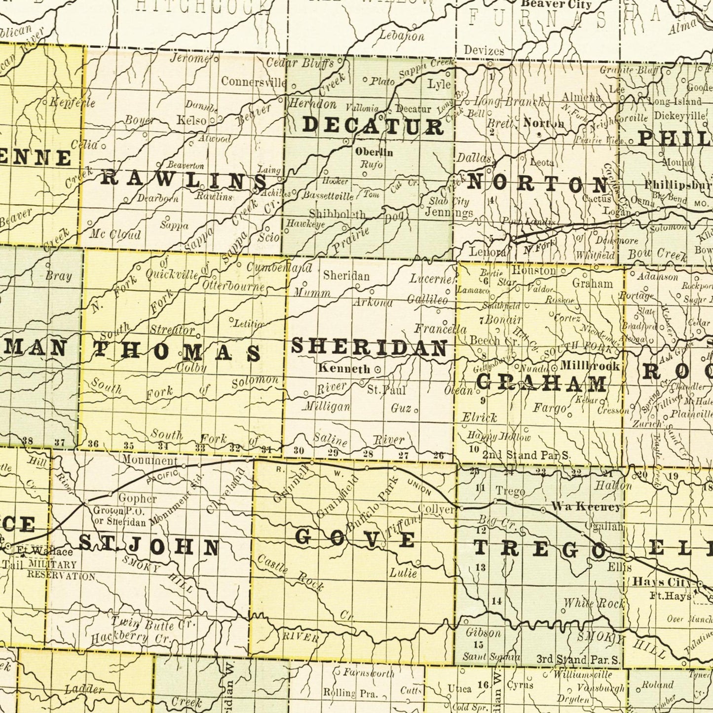 Historische Landkarte Kansas um 1882