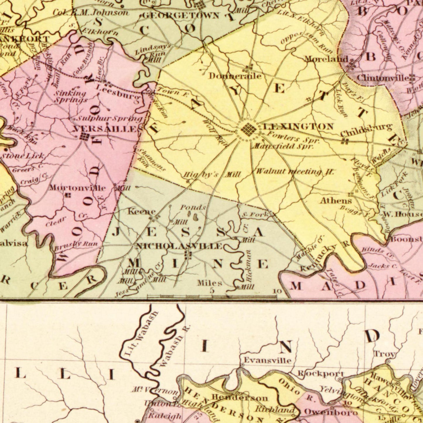 Historische Landkarte Kentucky um 1849