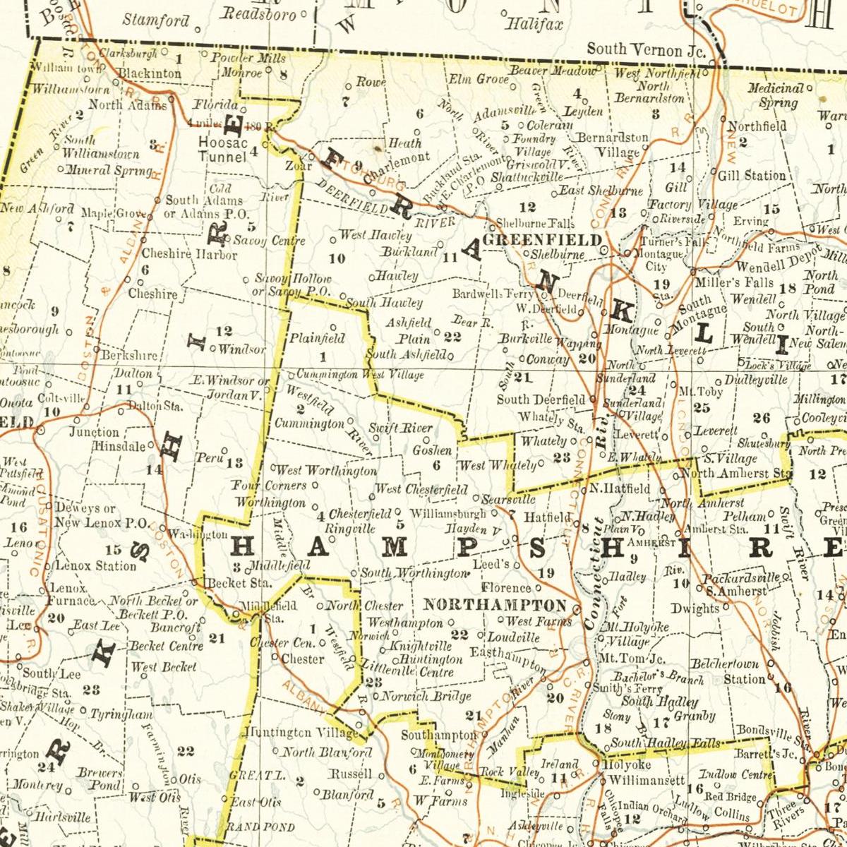 Historische Landkarte Massachusetts um 1882