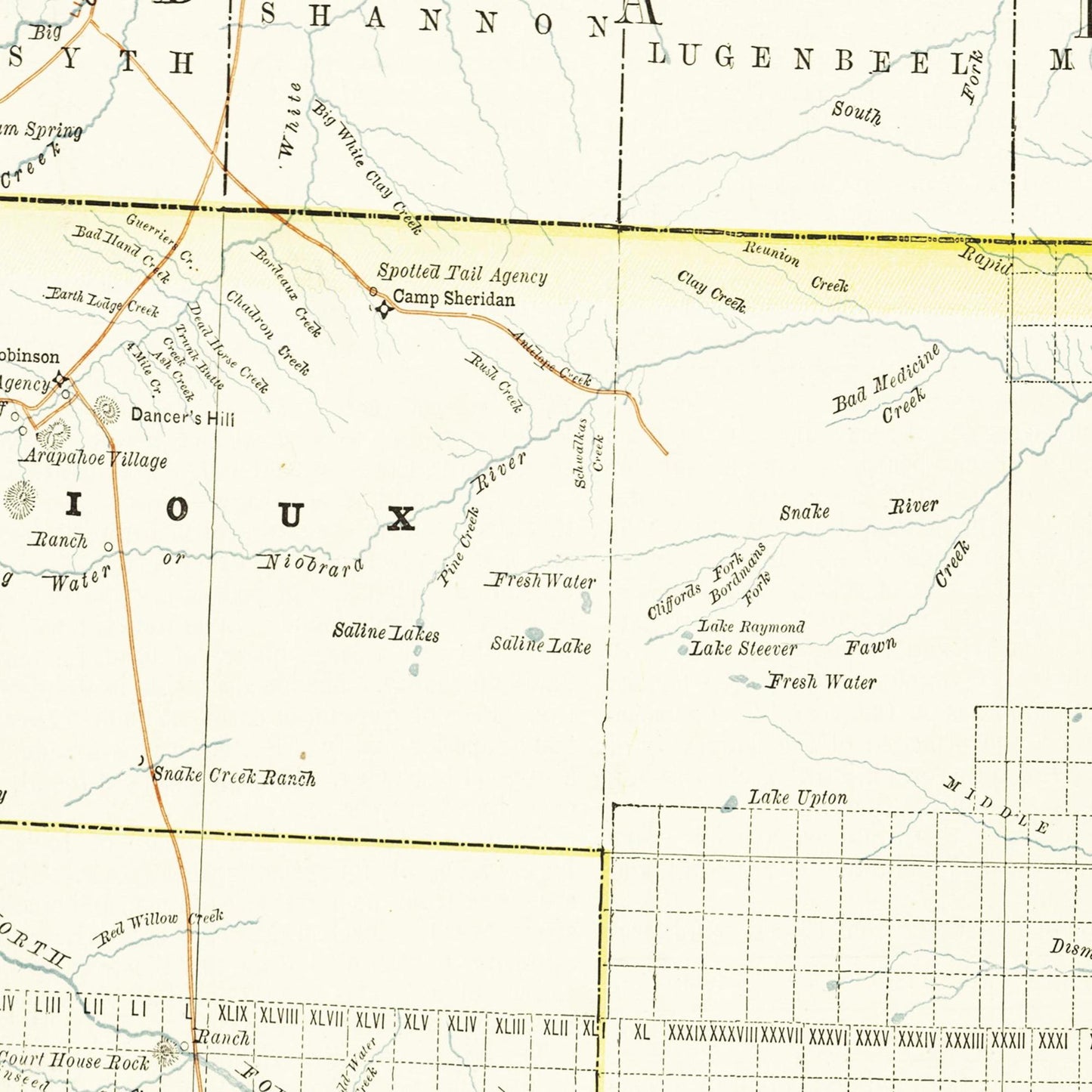 Historische Landkarte Nebraska um 1882