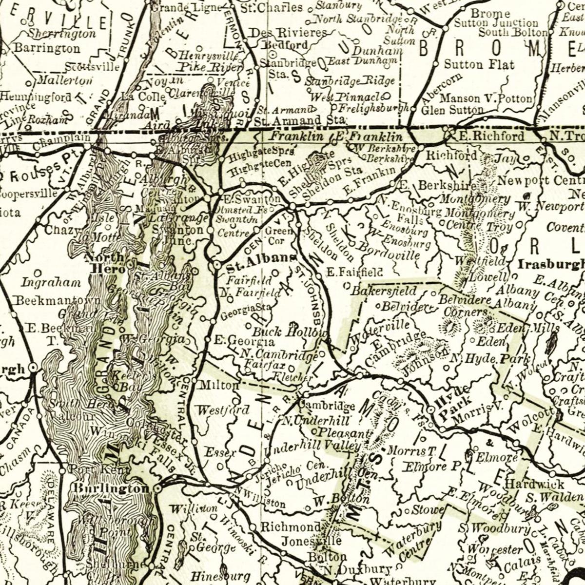 Historische Landkarte New Hampshire & Vermont um 1882