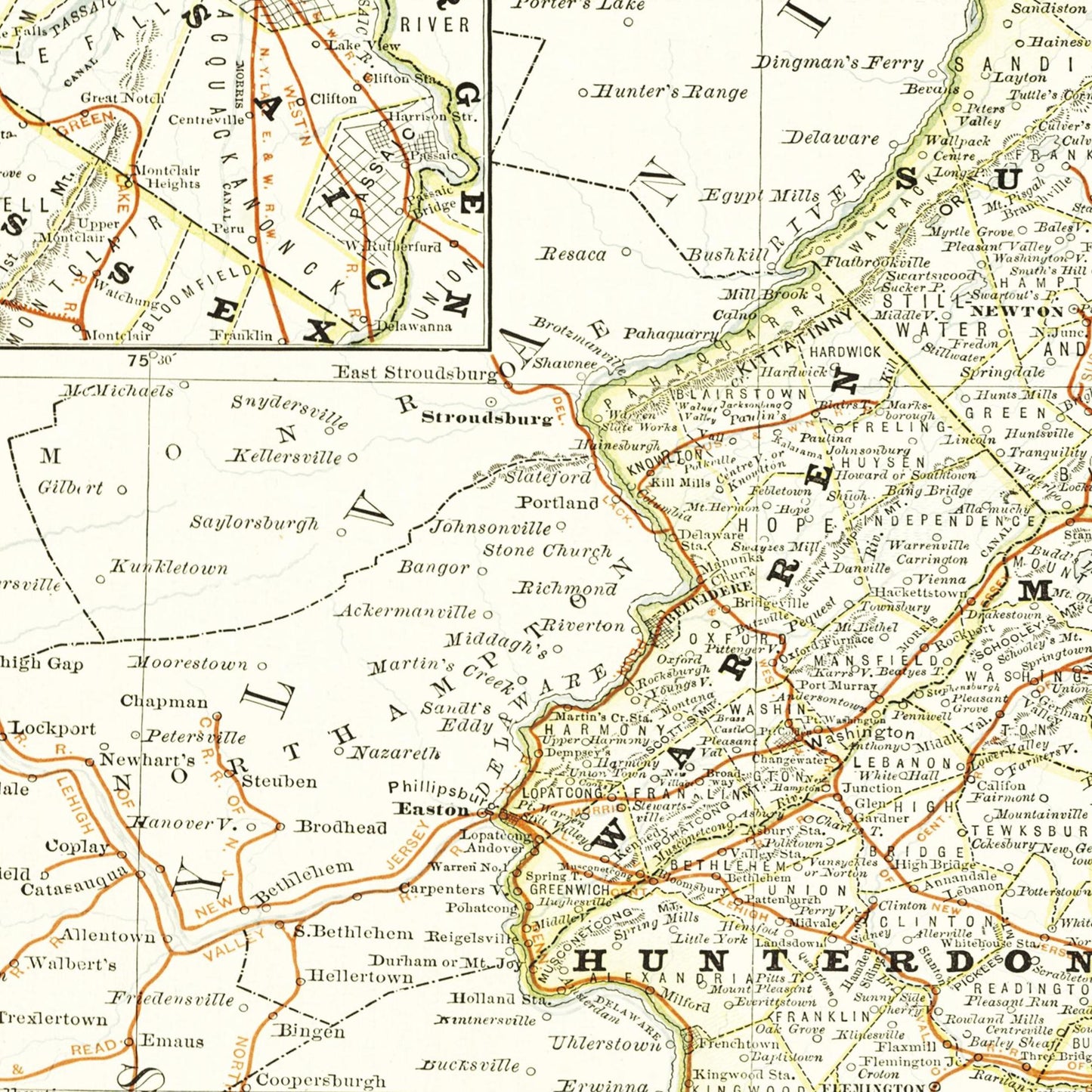 Historische Landkarte New Jersey um 1882