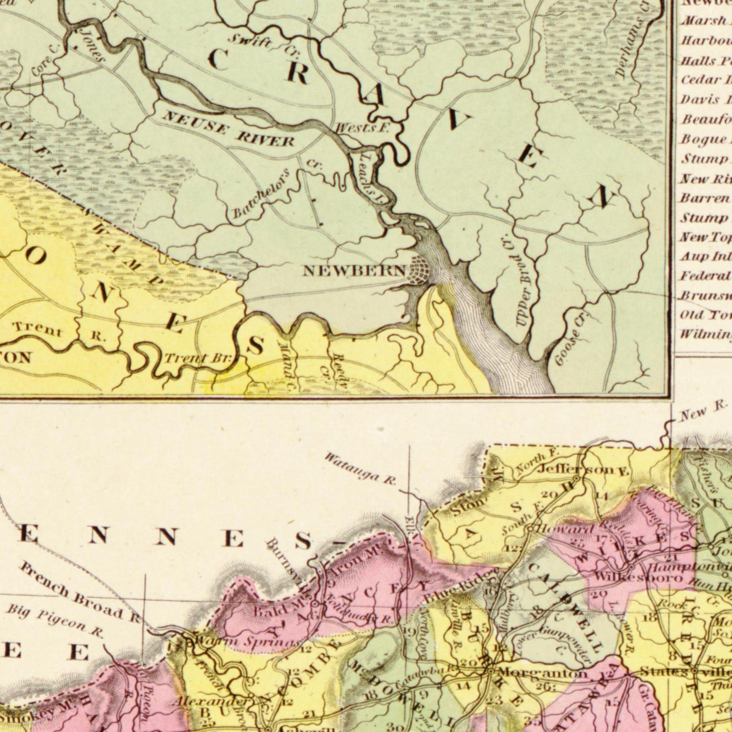 Historische Landkarte North Carolina um 1849