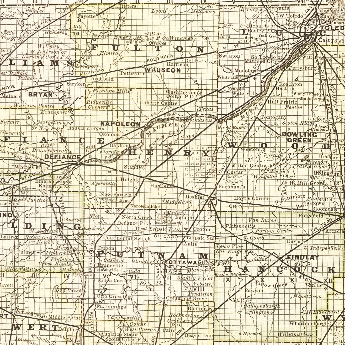 Historische Landkarte Ohio um 1882
