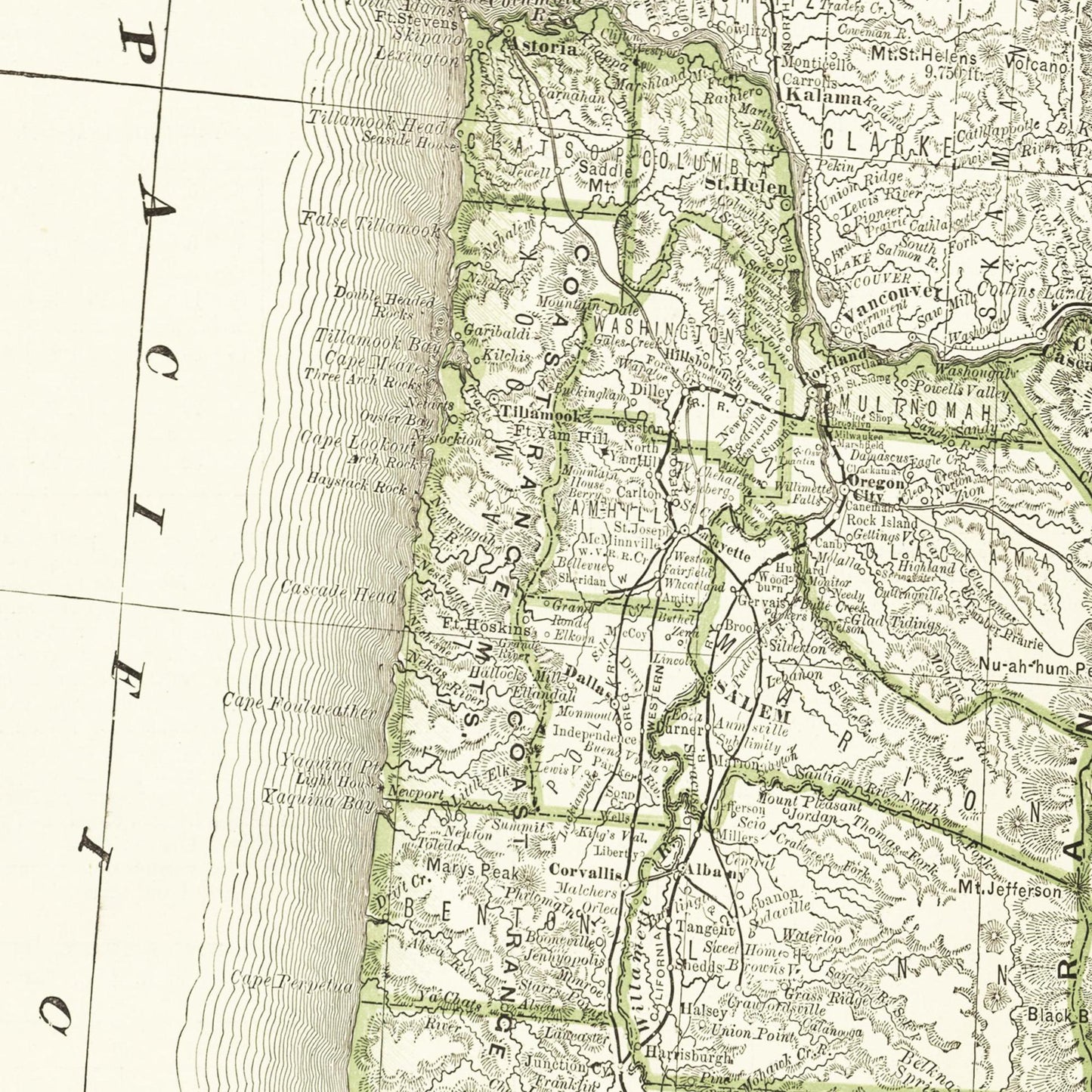 Historische Landkarte Oregon um 1882