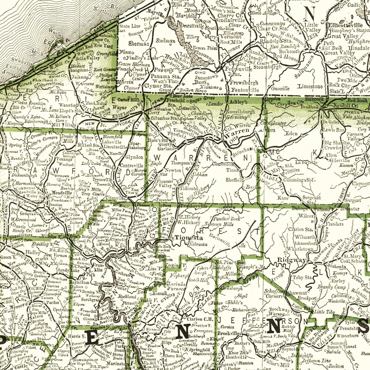 Historische Landkarte Pennsylvania um 1882