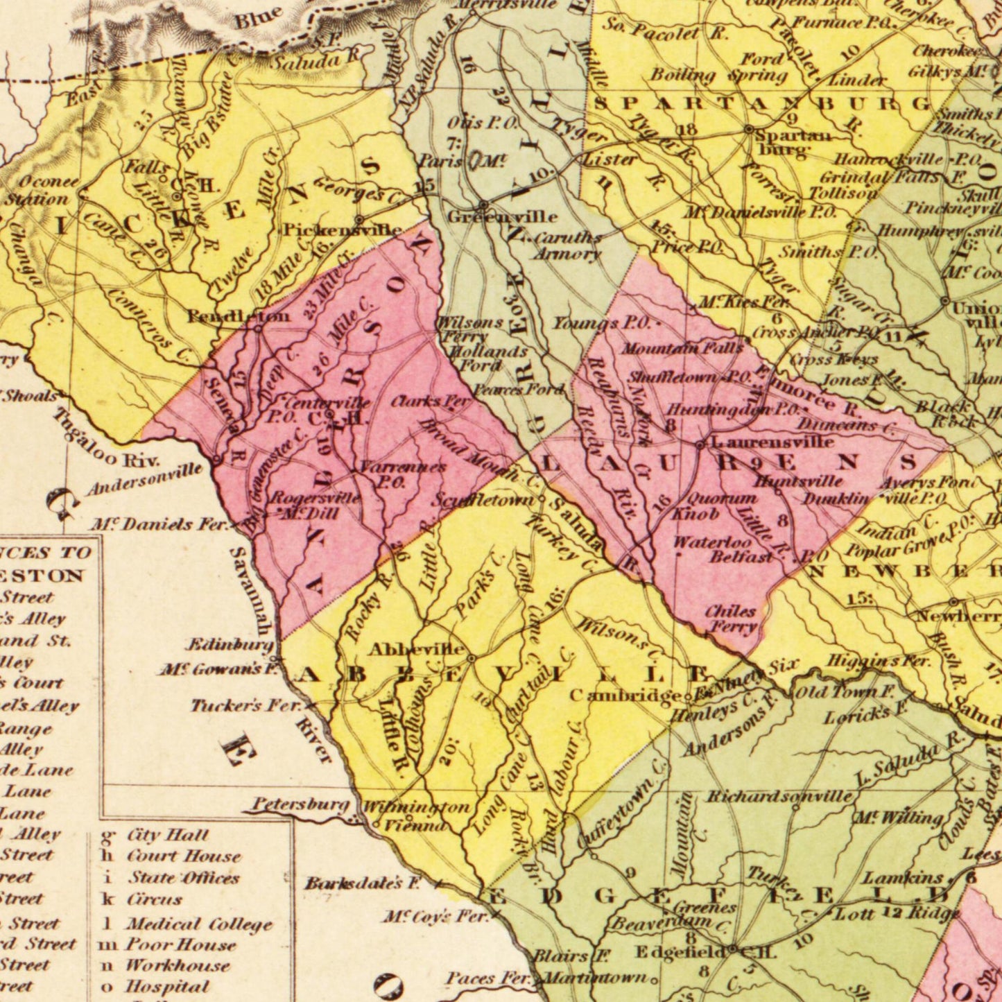 Historische Landkarte South Carolina um 1849