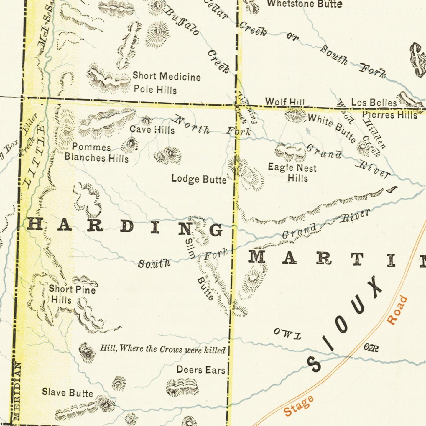 Historische Landkarte South Dakota um 1882