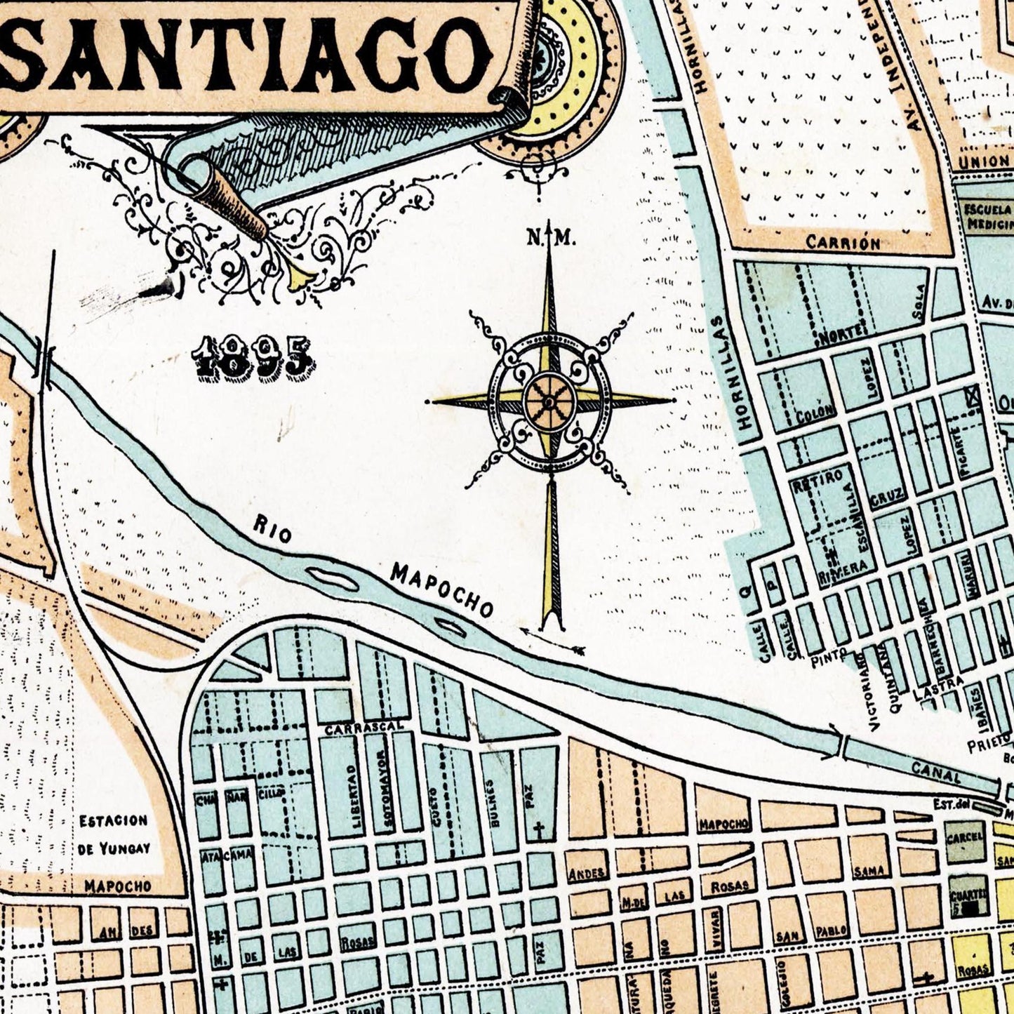Historischer Stadtplan Santiago de Chile um 1895