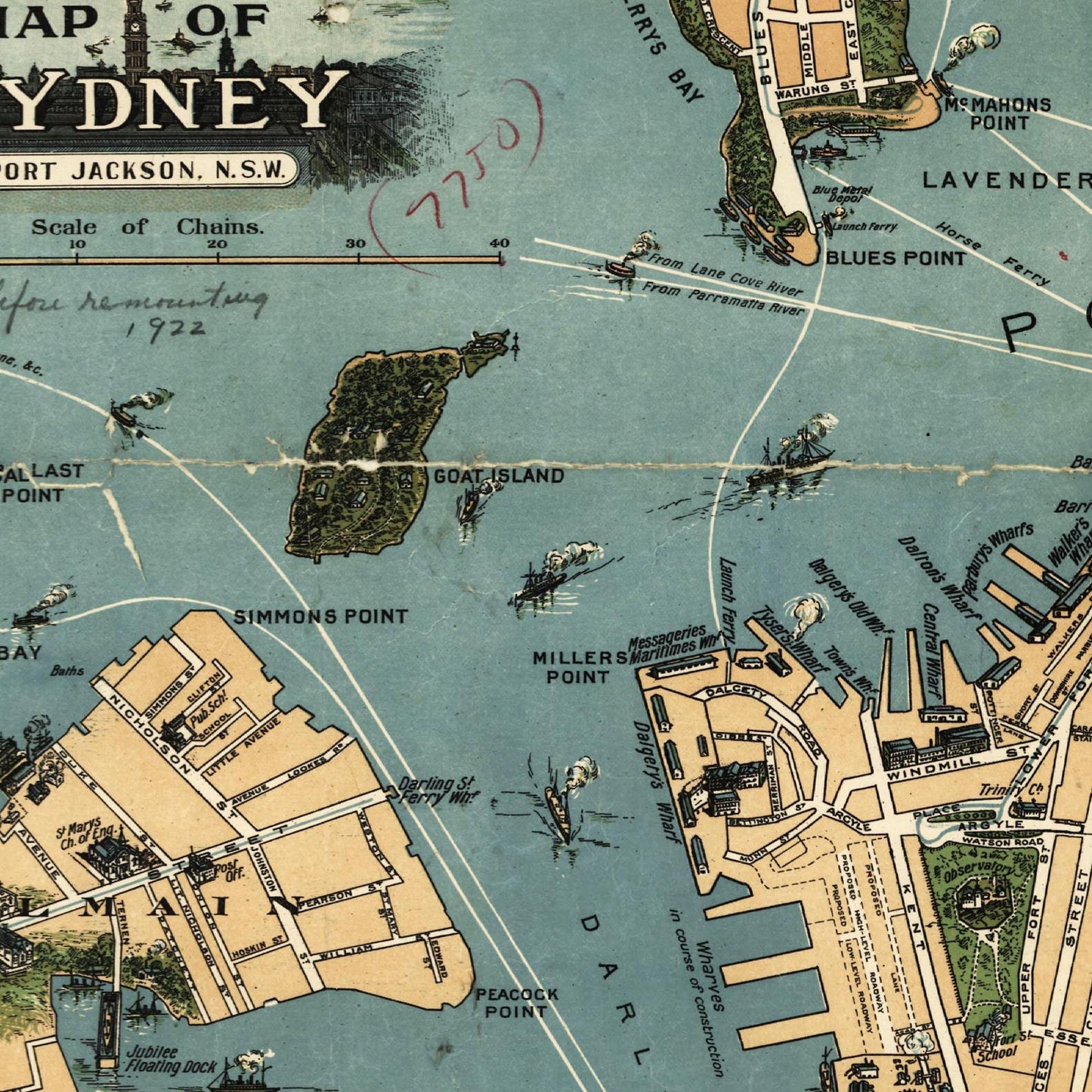 Historischer Stadtplan Sydney um 1922