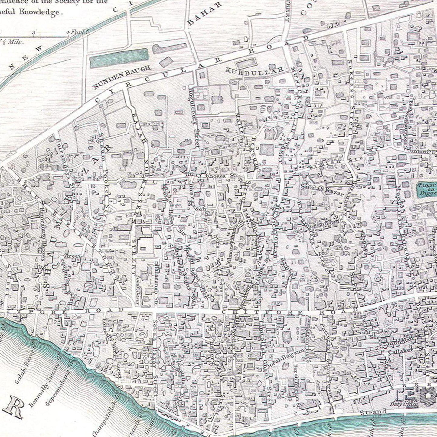 Historischer Stadtplan Kalkutta um 1842