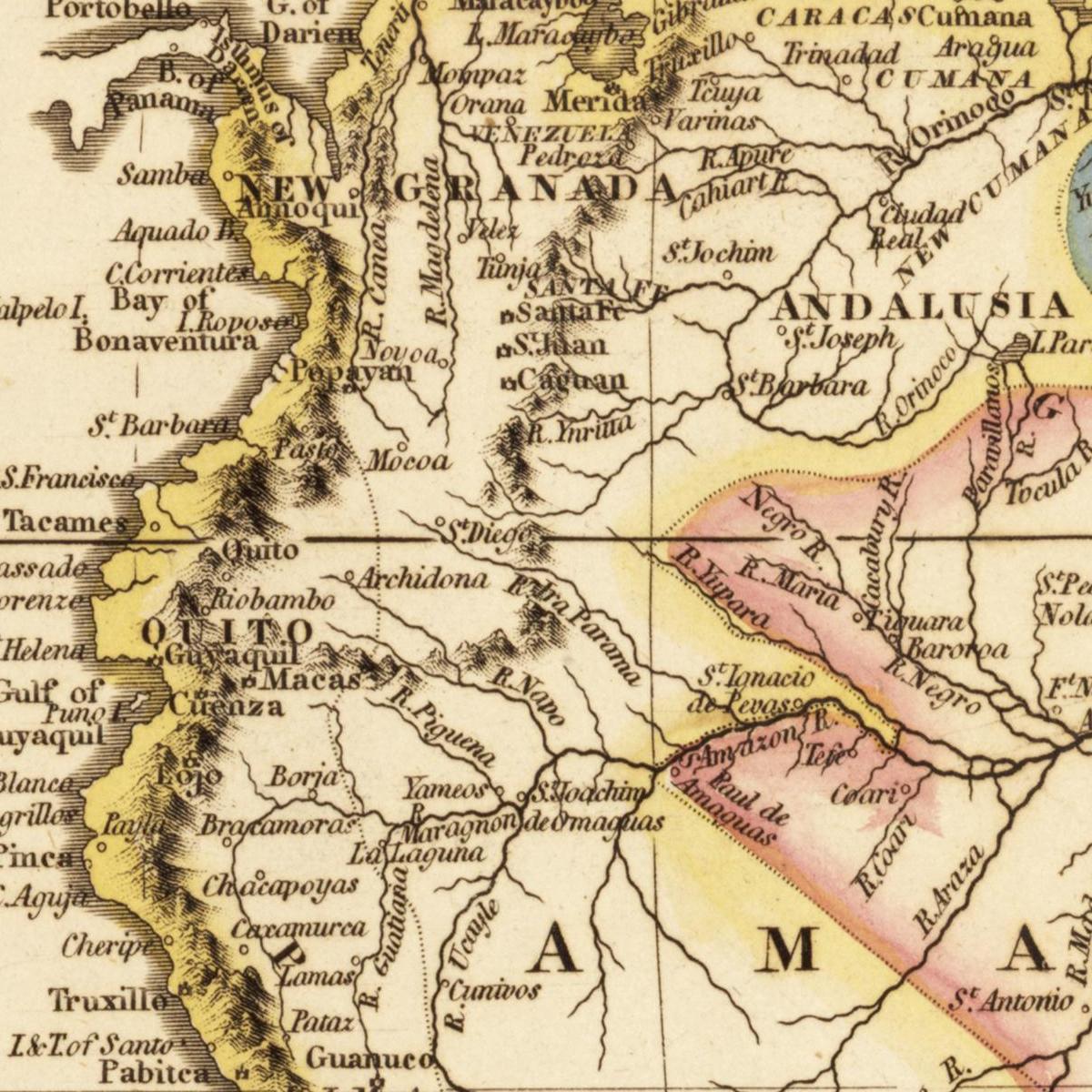 Historische Landkarte Südamerika um 1825