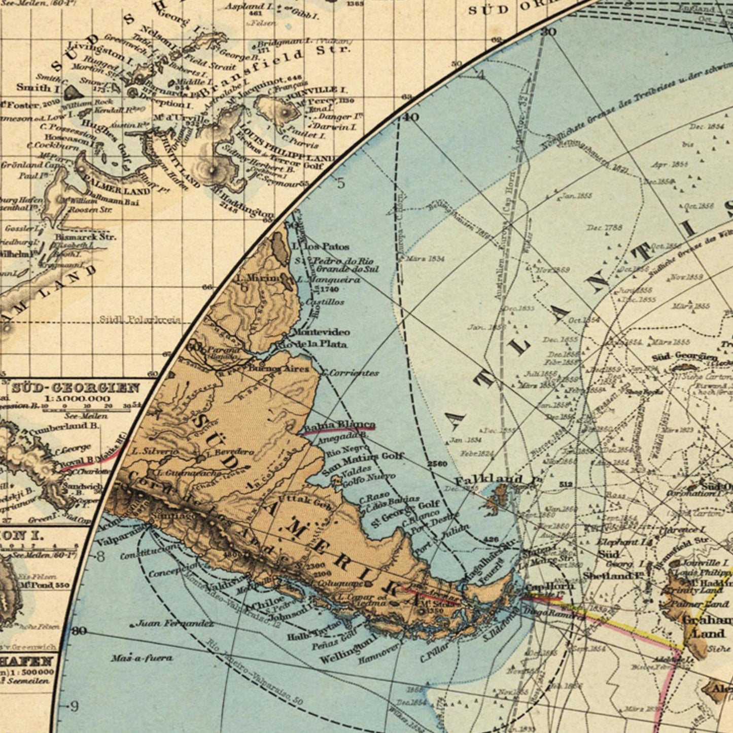 Historische Landkarte Antarktis um 1885