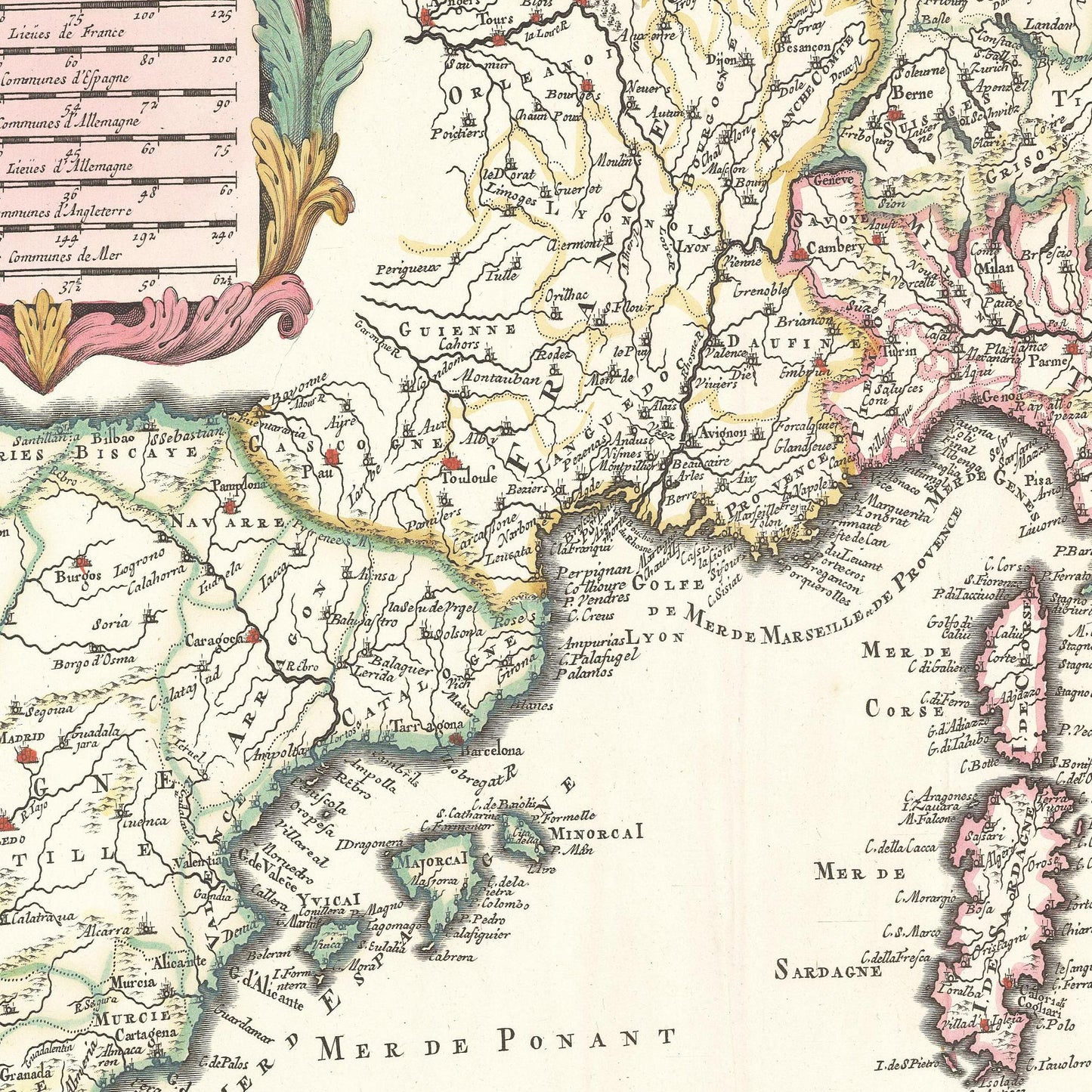 Historische Landkarte Südeuropa um 1700