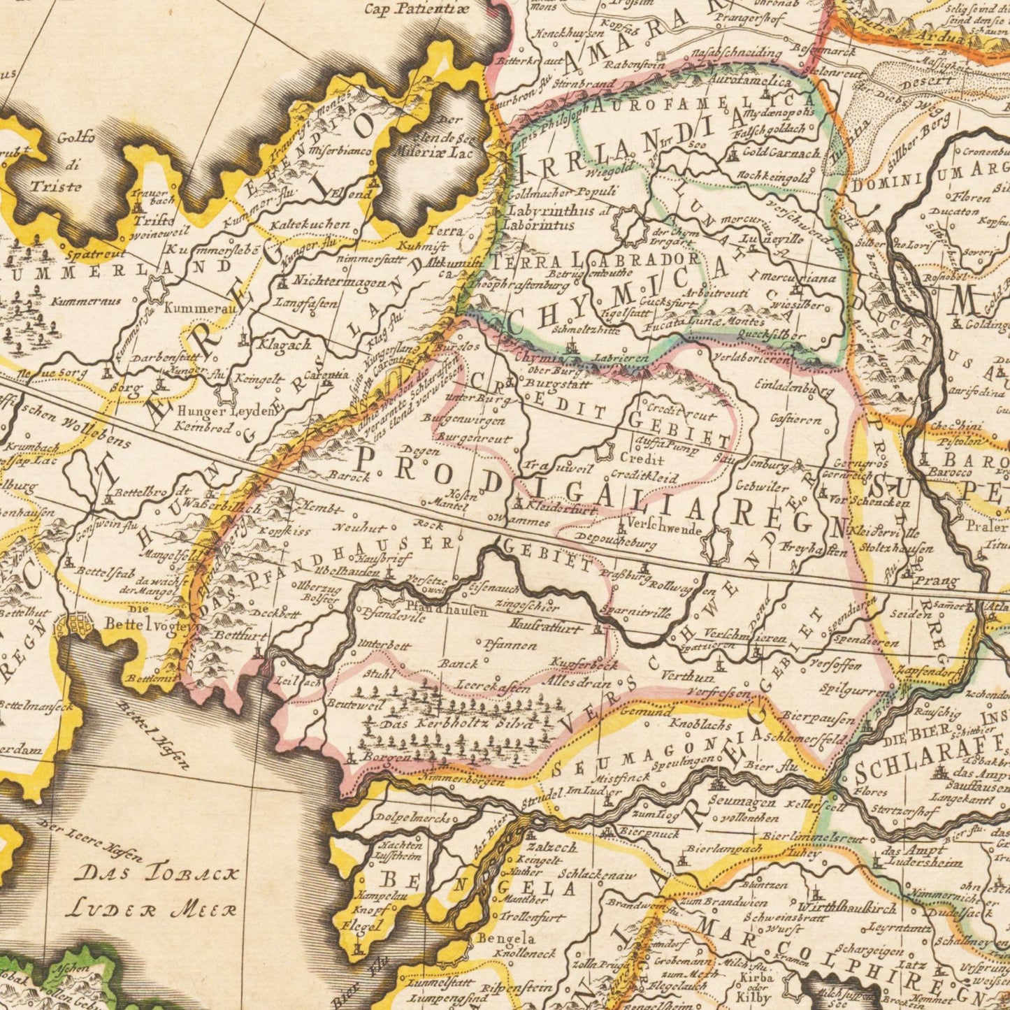 Historische Landkarte Schlaraffenland um 1694