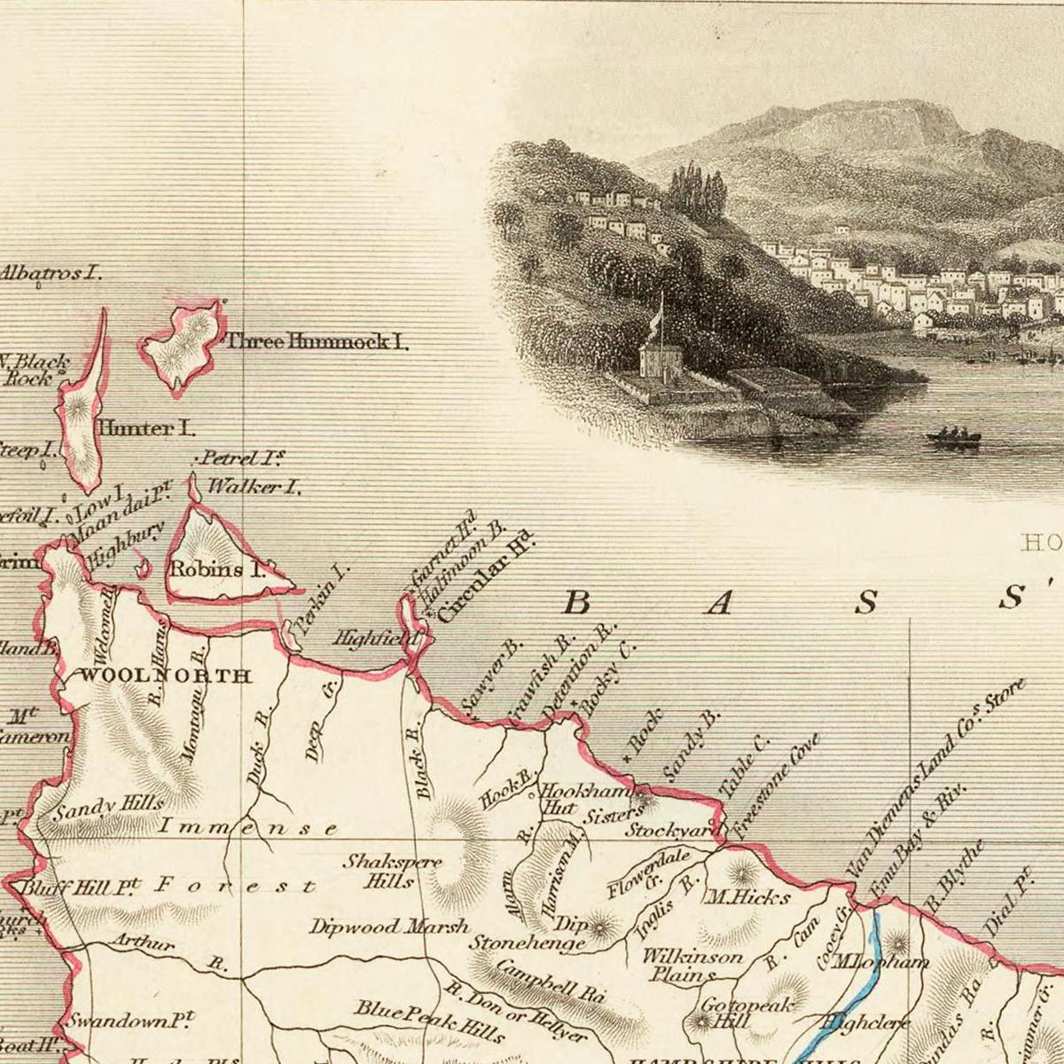 Historische Landkarte Tasmanien um 1850