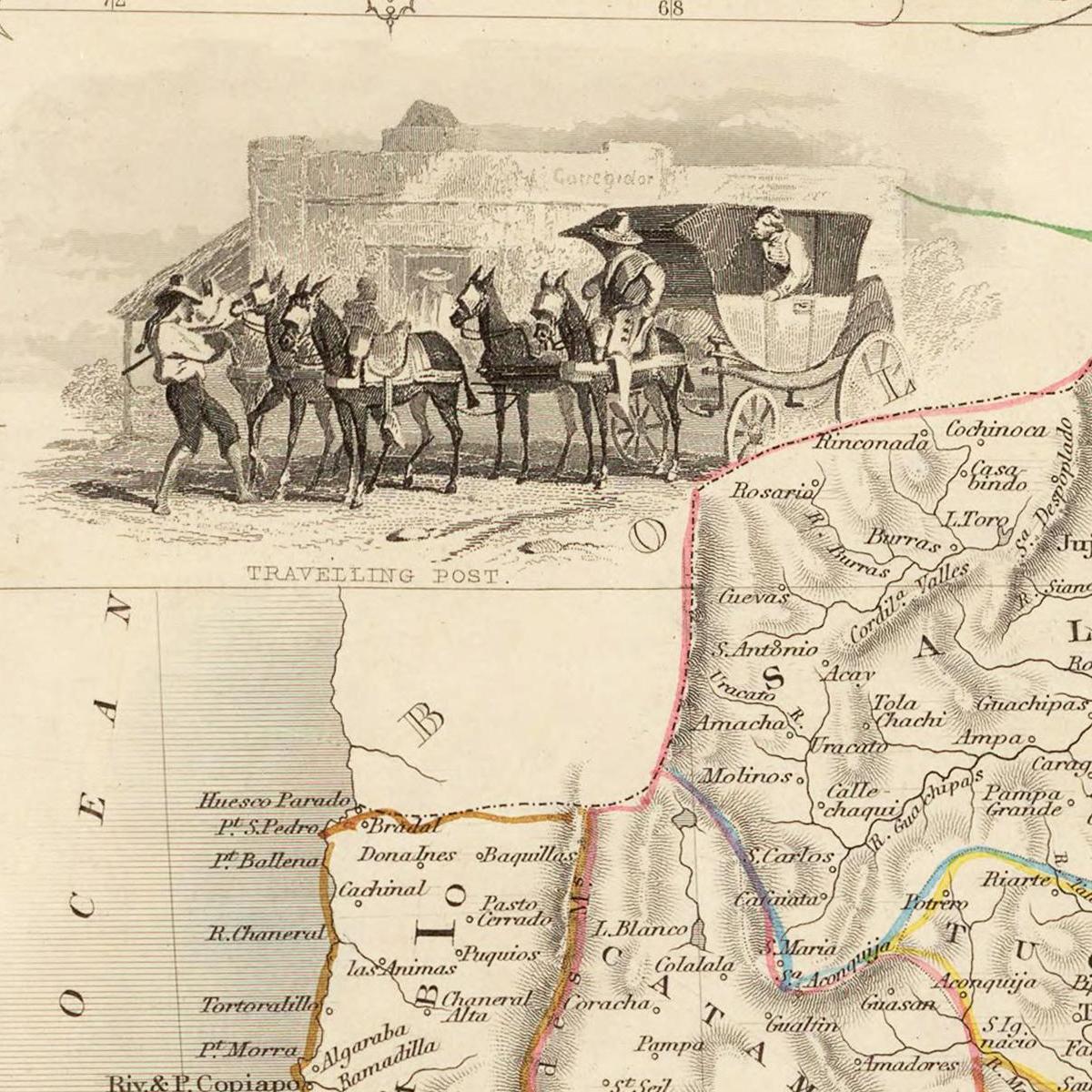 Historische Landkarte Argentinien & Chile um 1850