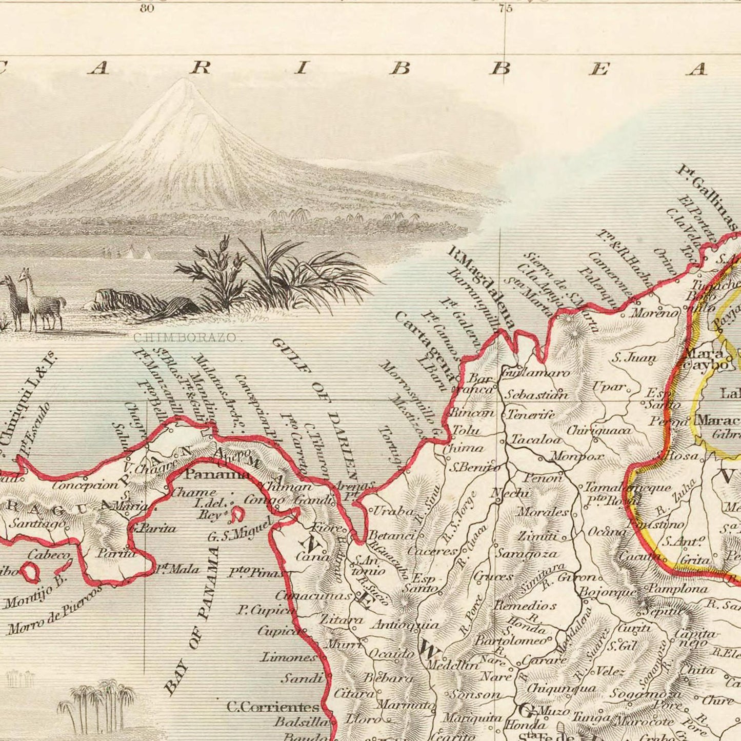 Historische Landkarte Kolumbien & Venezuela um 1850