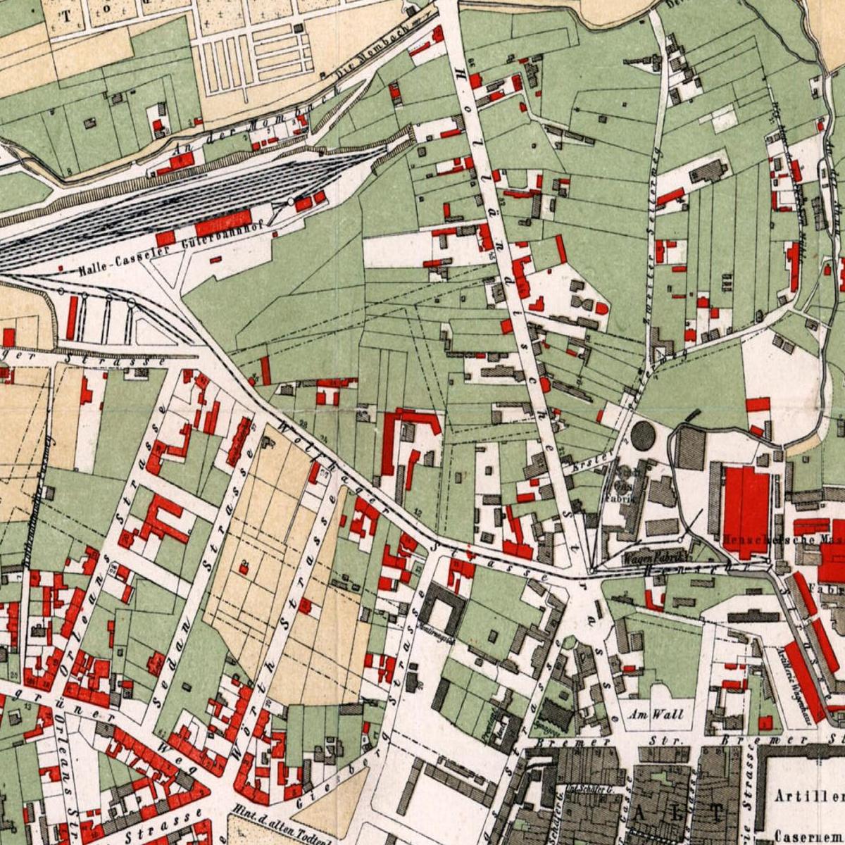 Historische Stadtansicht Kassel um 1878