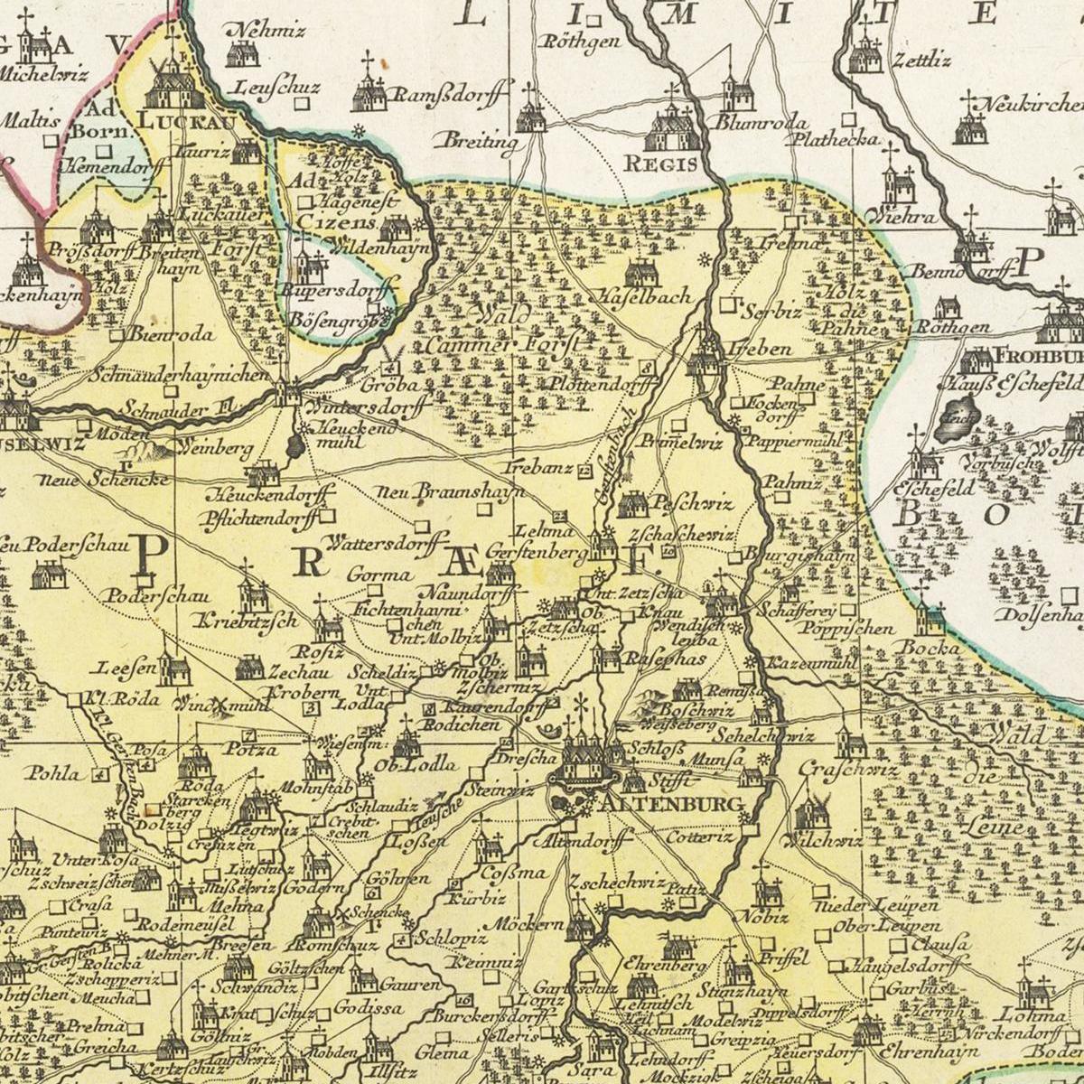 Historische Landkarte Altenburg um 1750