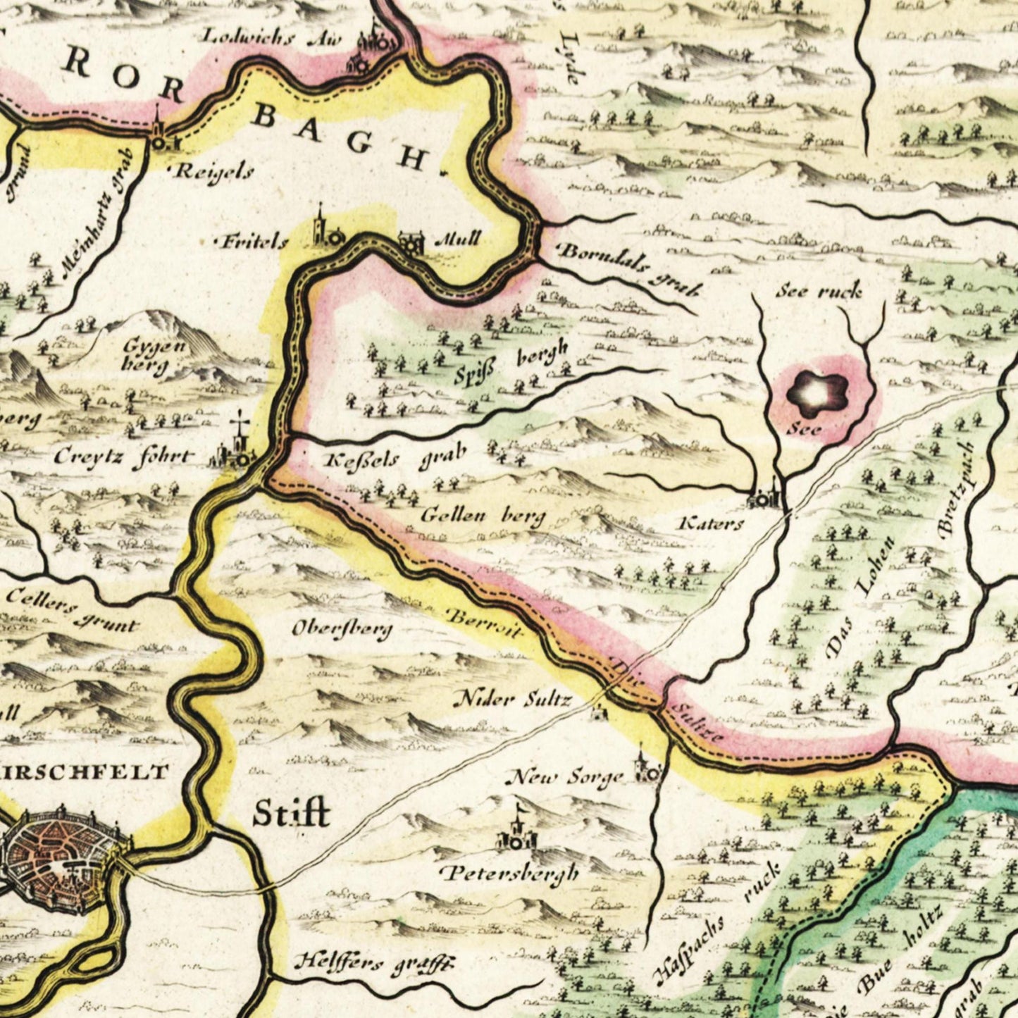 Historische Landkarte Bad Hersfeld um 1647