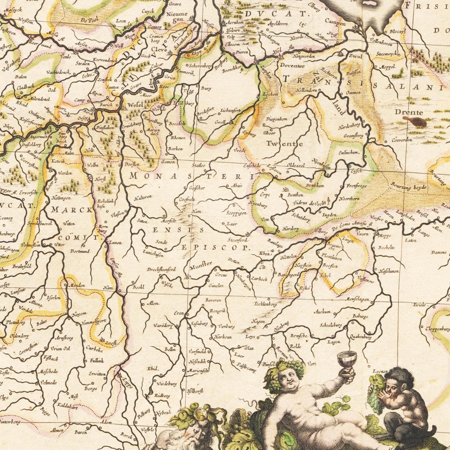 Historische Landkarte Lauf des Rhein um 1635