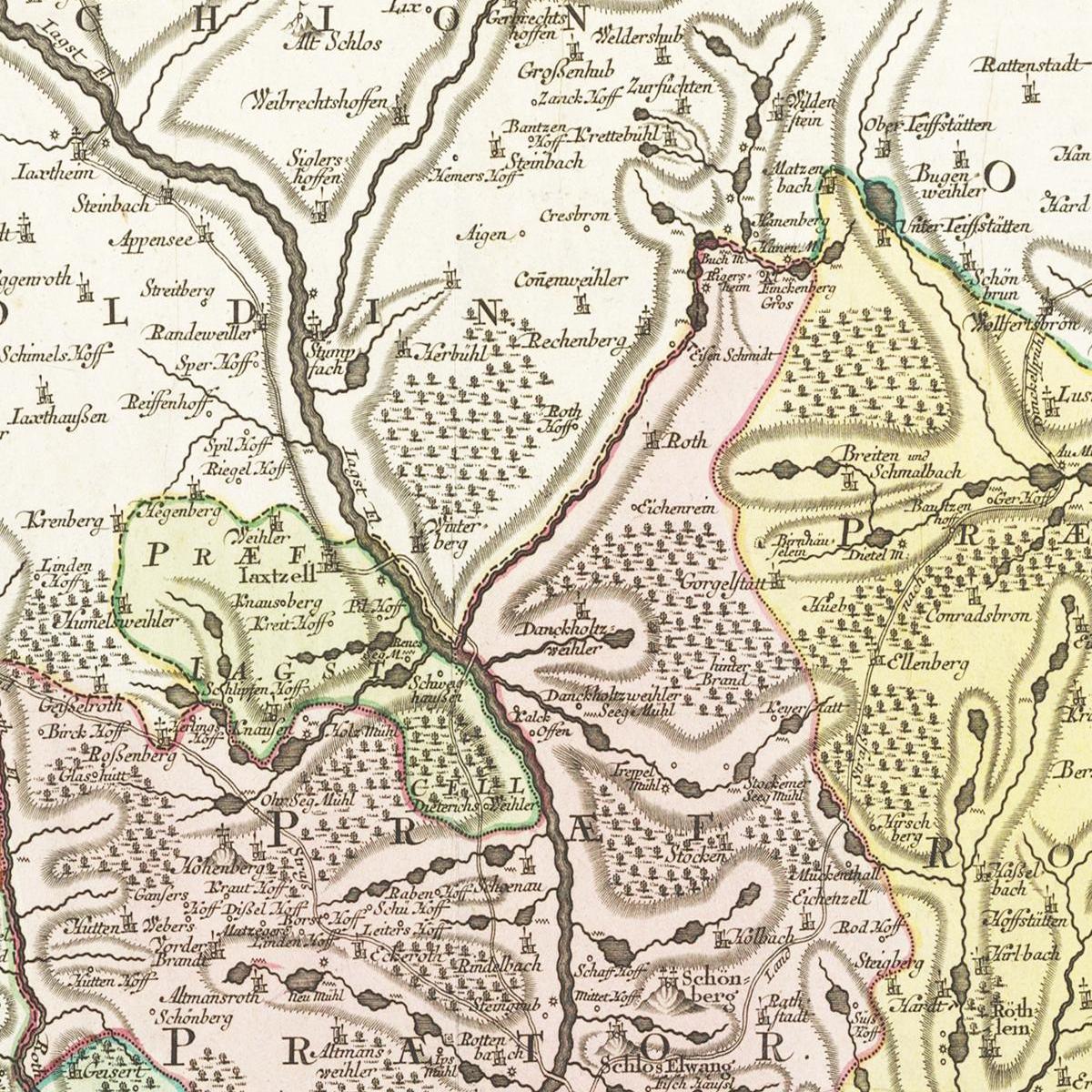 Historische Landkarte Ellwangen um 1750