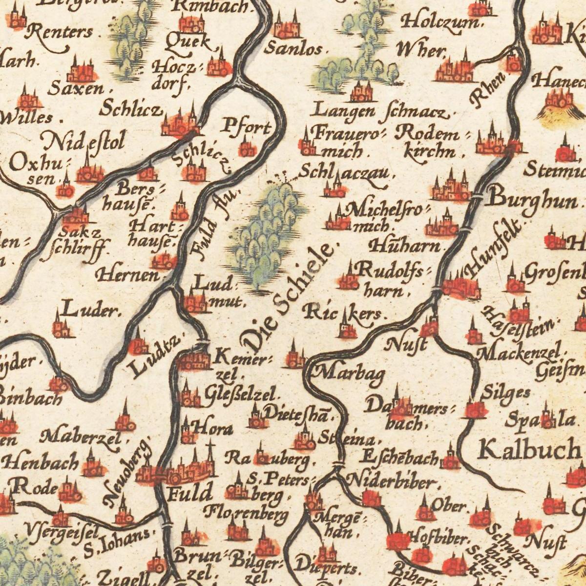 Historische Landkarte Fulda um 1609