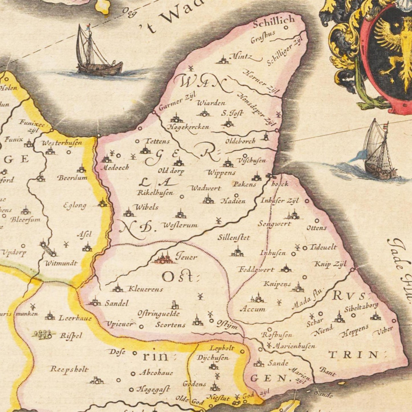 Historische Landkarte Ostfriesland um 1635