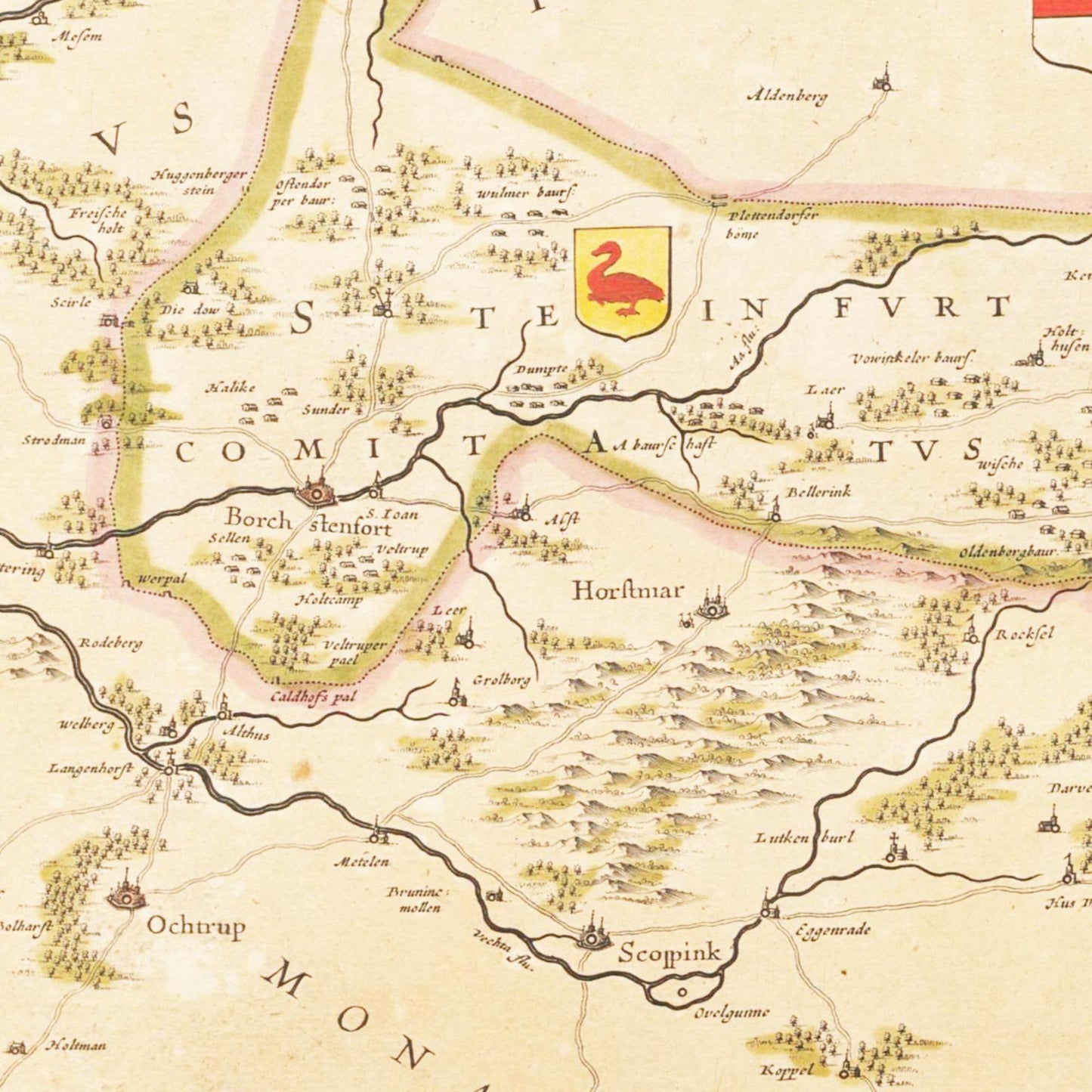Historische Landkarte Grafschaft Bentheim um 1635