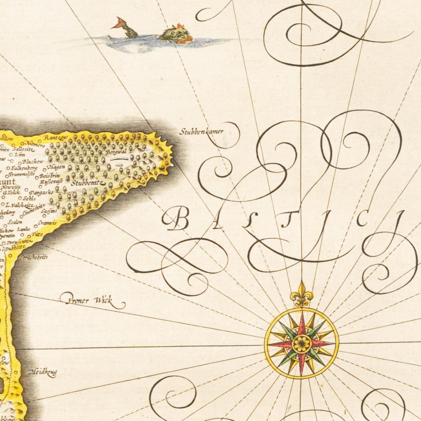 Historische Landkarte Insel Rügen um 1635