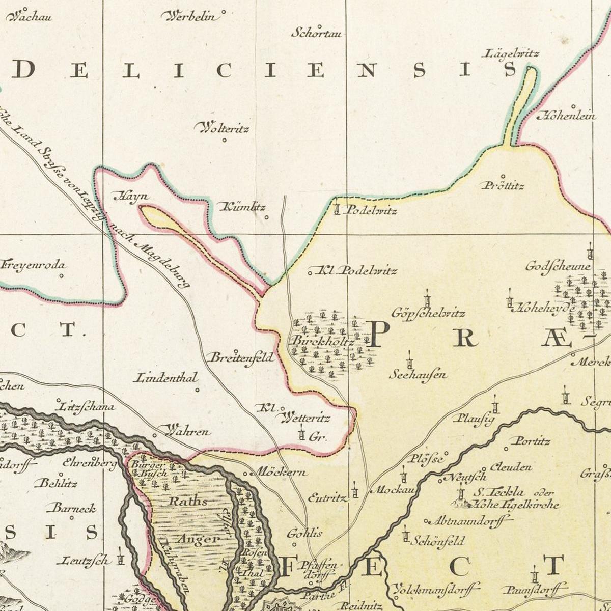 Historische Landkarte Leipzig um 1750