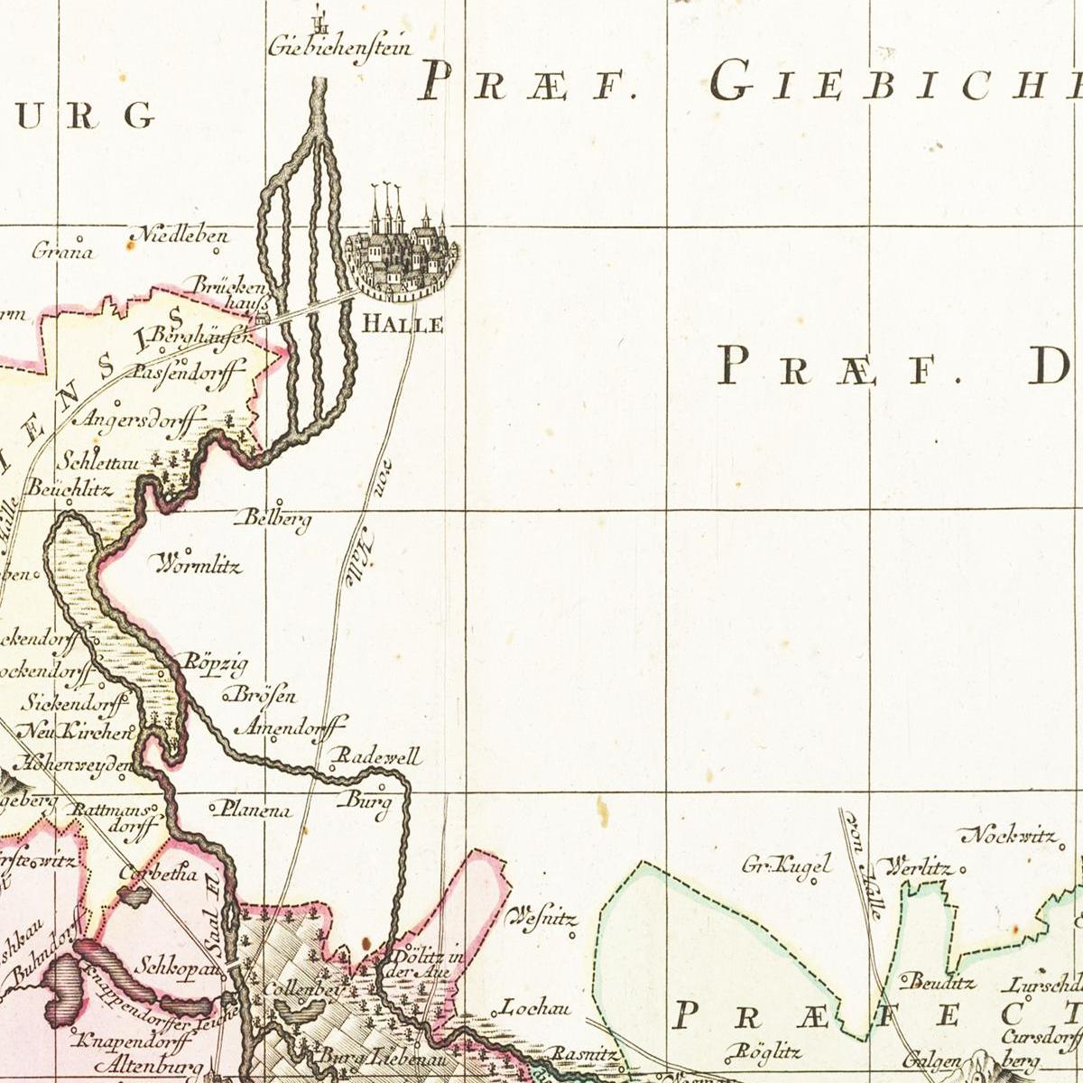 Historische Landkarte Merseburg um 1750