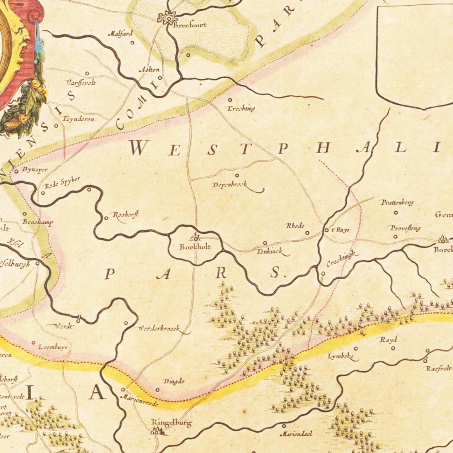 Historische Landkarte Niederrhein um 1635
