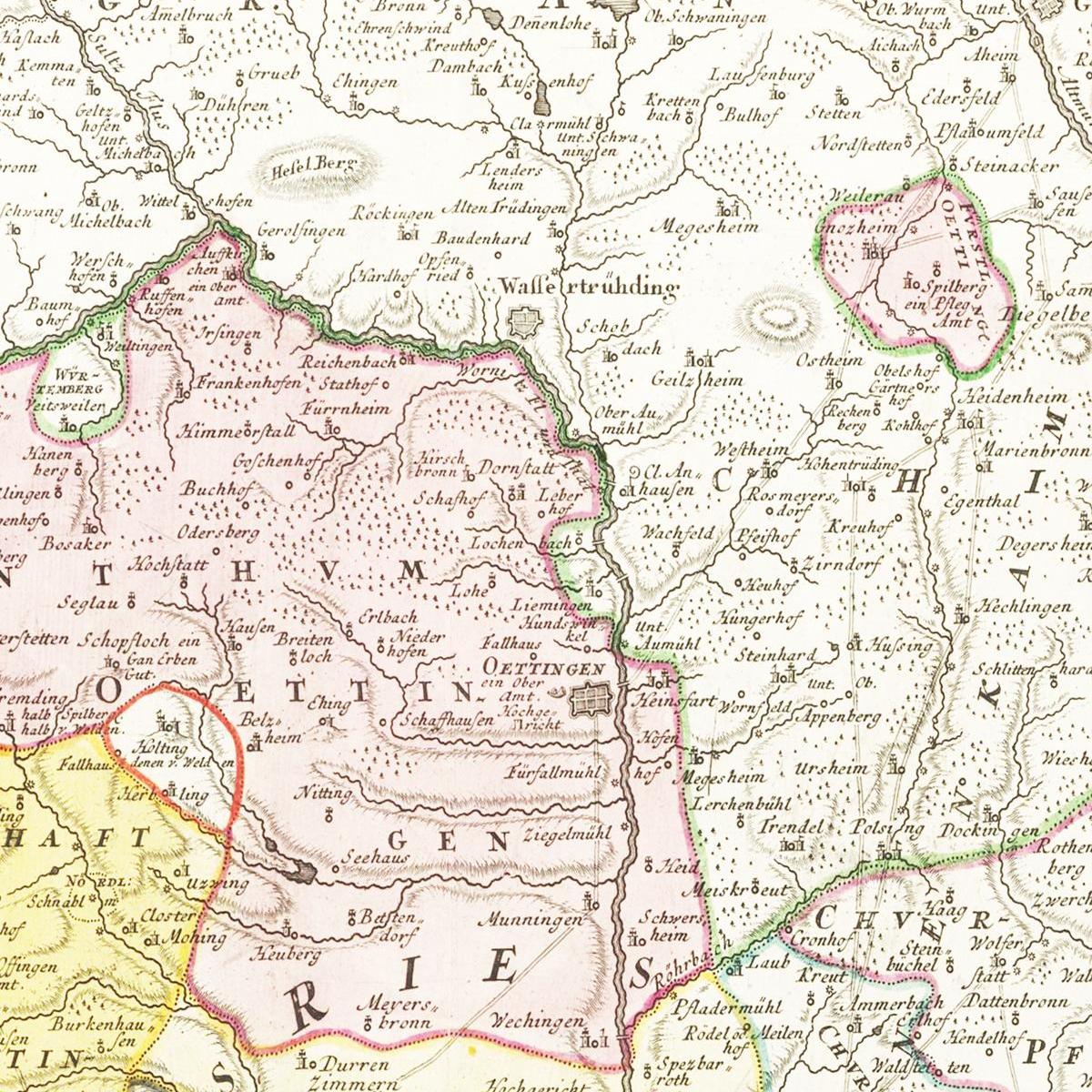 Historische Landkarte Oettingen um 1744