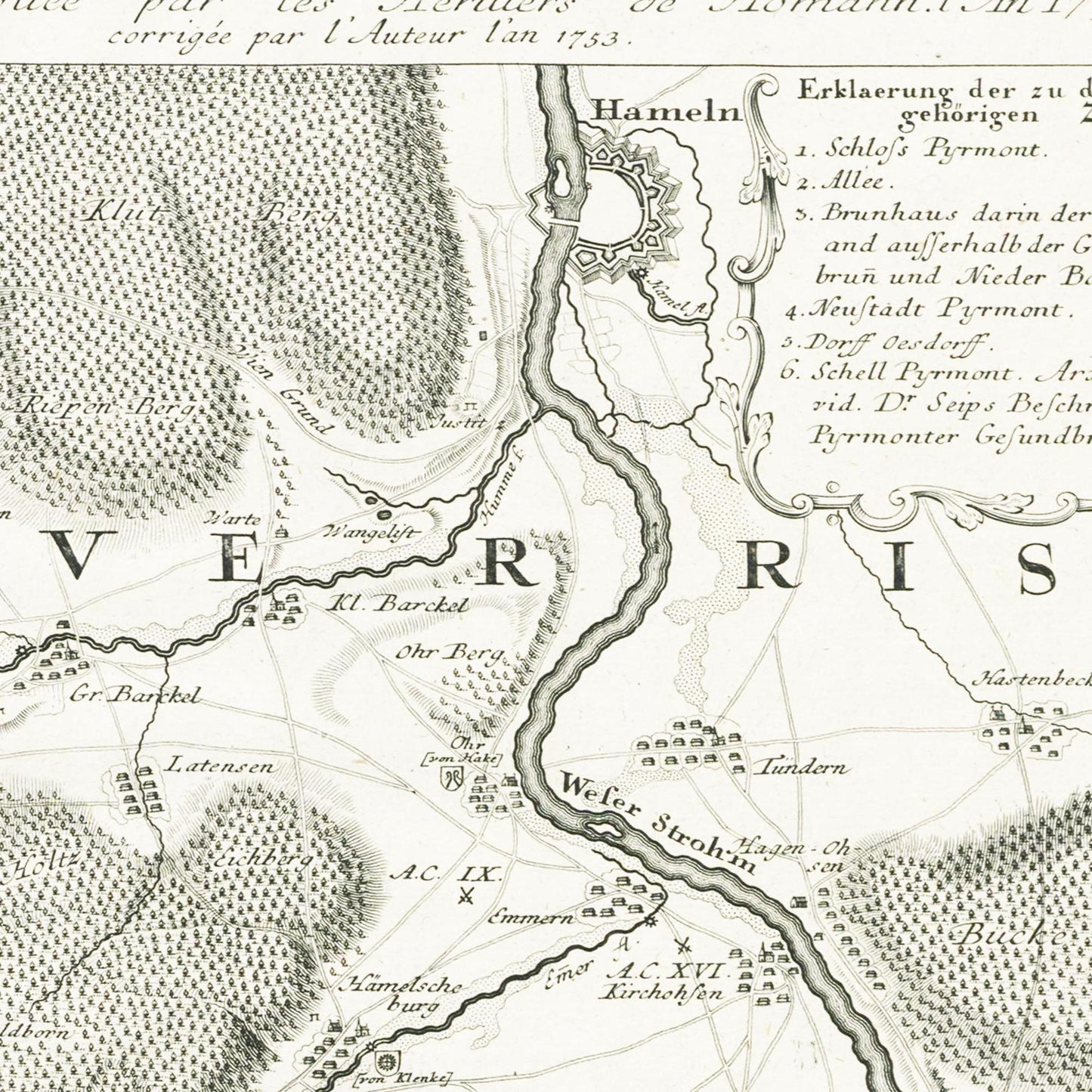 Historische Landkarte Pyrmont um 1753